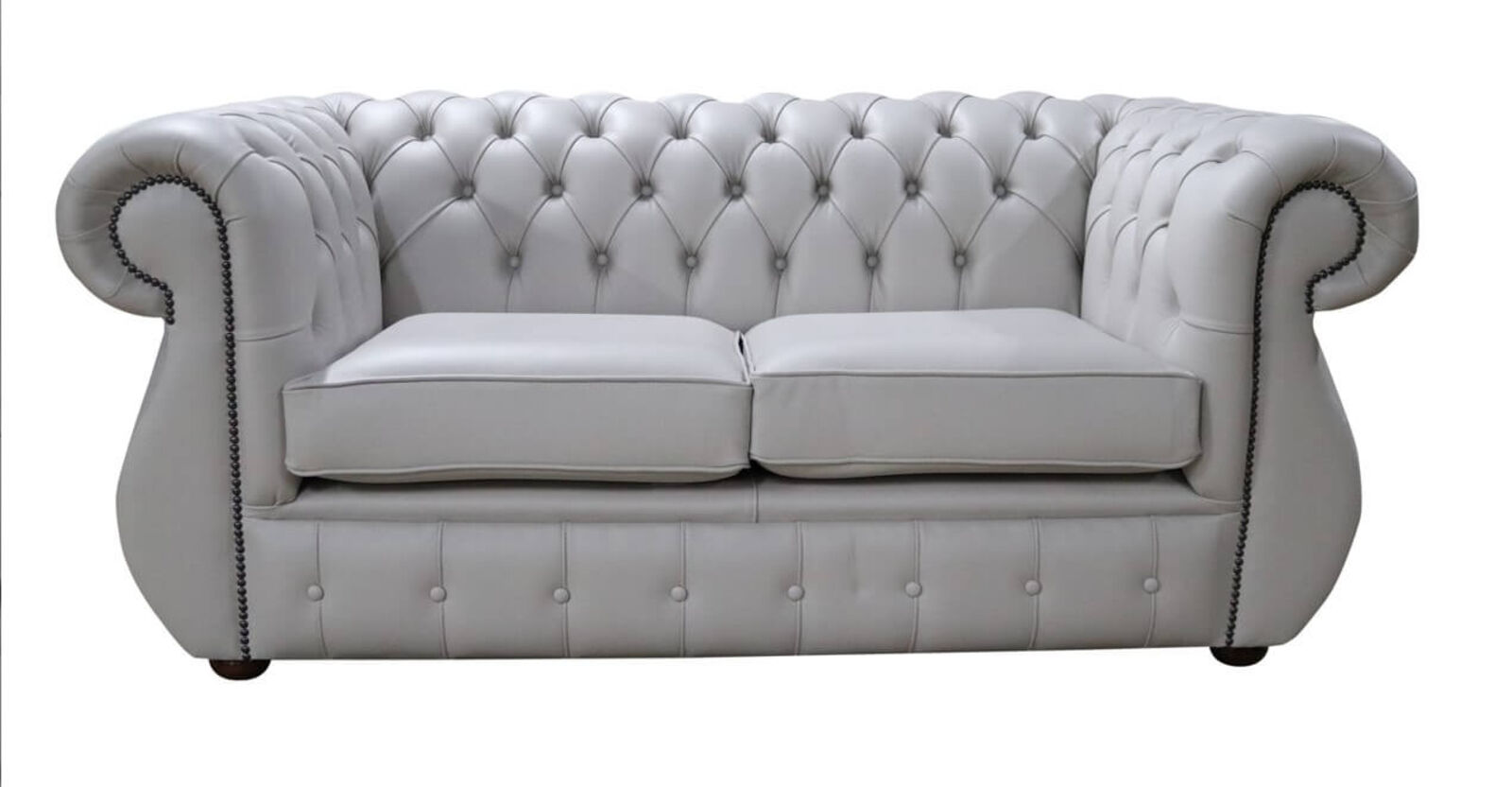Product photograph of Chesterfield Kimberley 2 Seater Vele Cloud Grey Leather Sofa Offer from Designer Sofas 4U