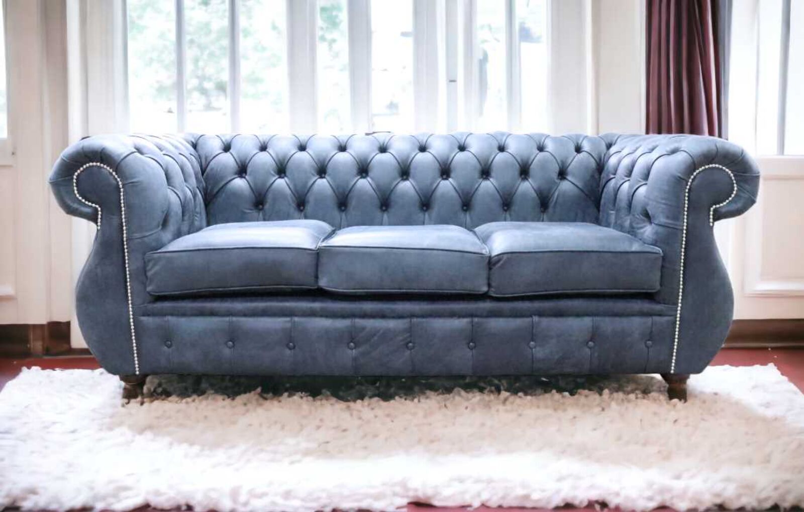 Product photograph of Chesterfield Kimberley 3 Seater Concrete Black Leather Sofa Offer from Designer Sofas 4U