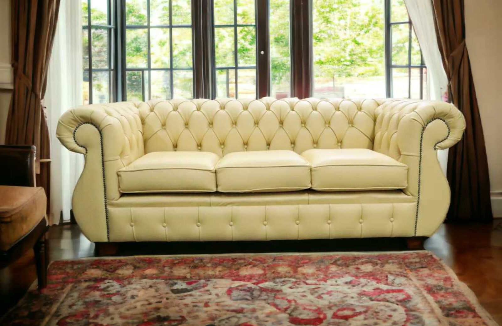 Product photograph of Chesterfield Kimberley 3 Seater Shelly Deluca Yellow Leather Sofa Offer from Designer Sofas 4U