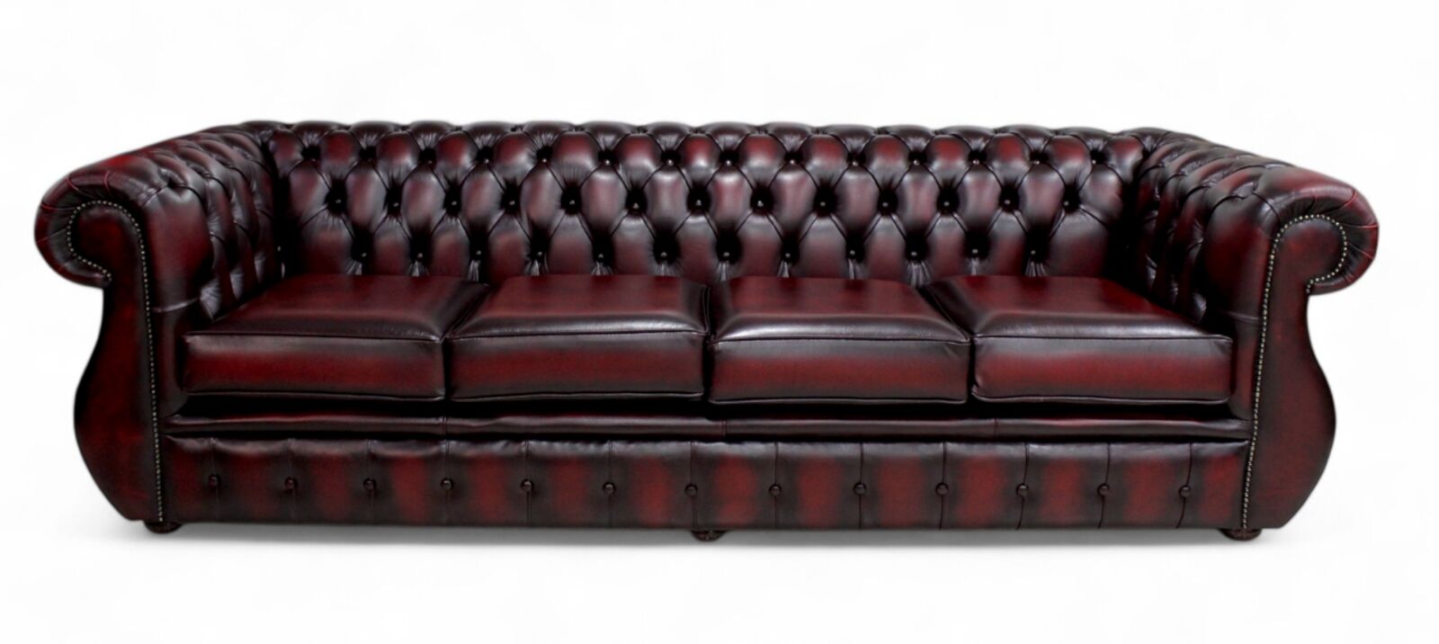 Product photograph of Chesterfield Kimberley 4 Seater Sofa Antique Oxblood Red Real Leather from Designer Sofas 4U