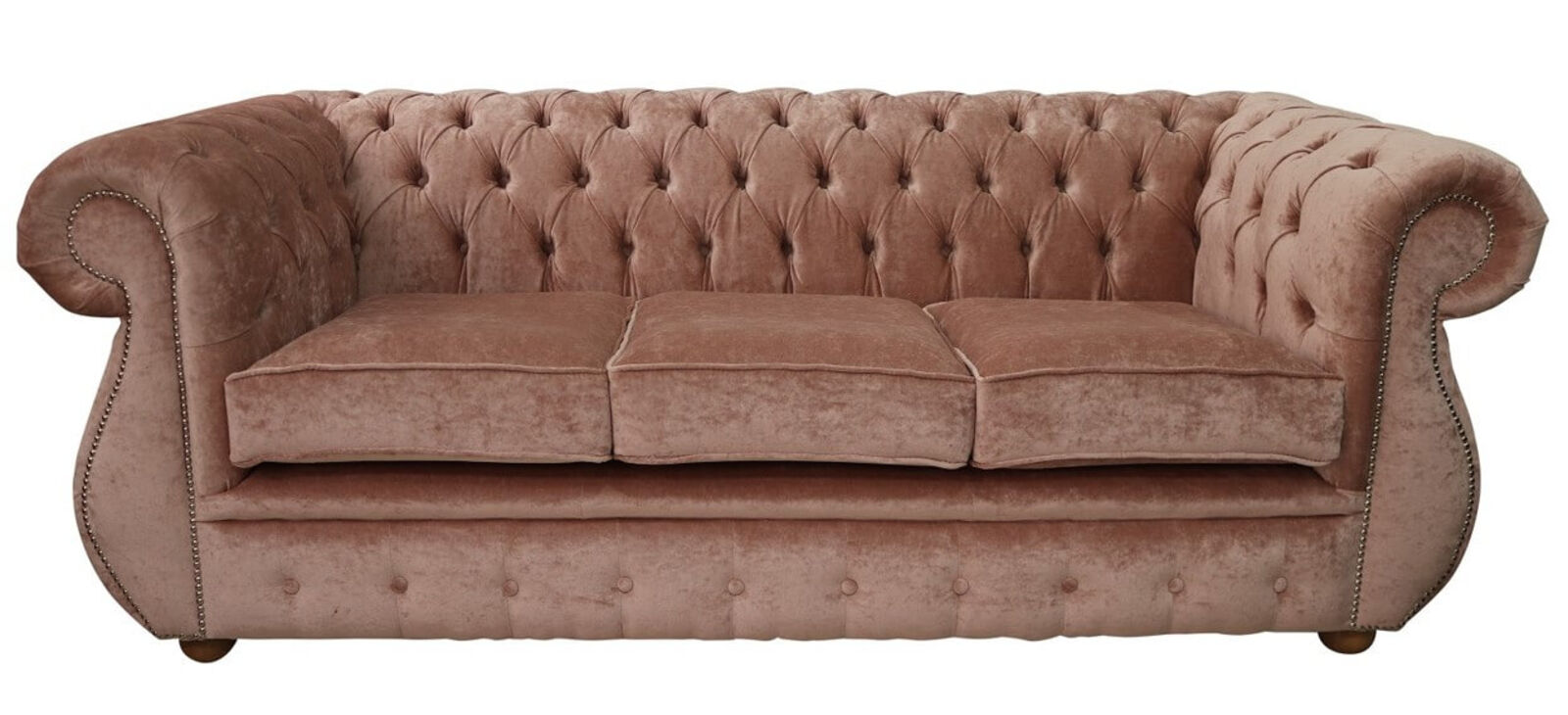 Product photograph of Chesterfield Kimberley Velvet 3 Seater Sofa Pastiche Coral from Designer Sofas 4U