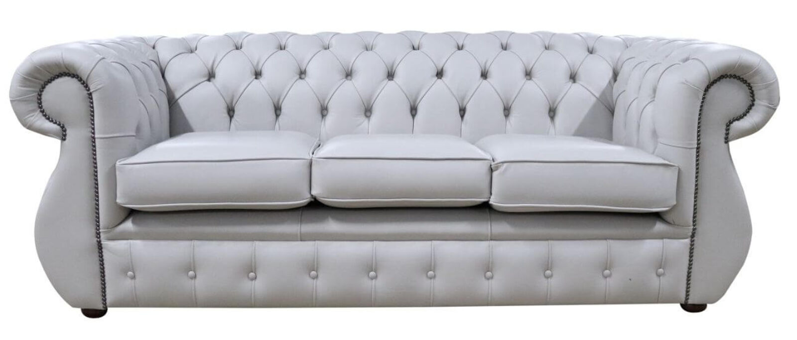 Product photograph of Chesterfield Kimberley 3 Seater Vele Cloud Grey Leather Sofa Offer from Designer Sofas 4U