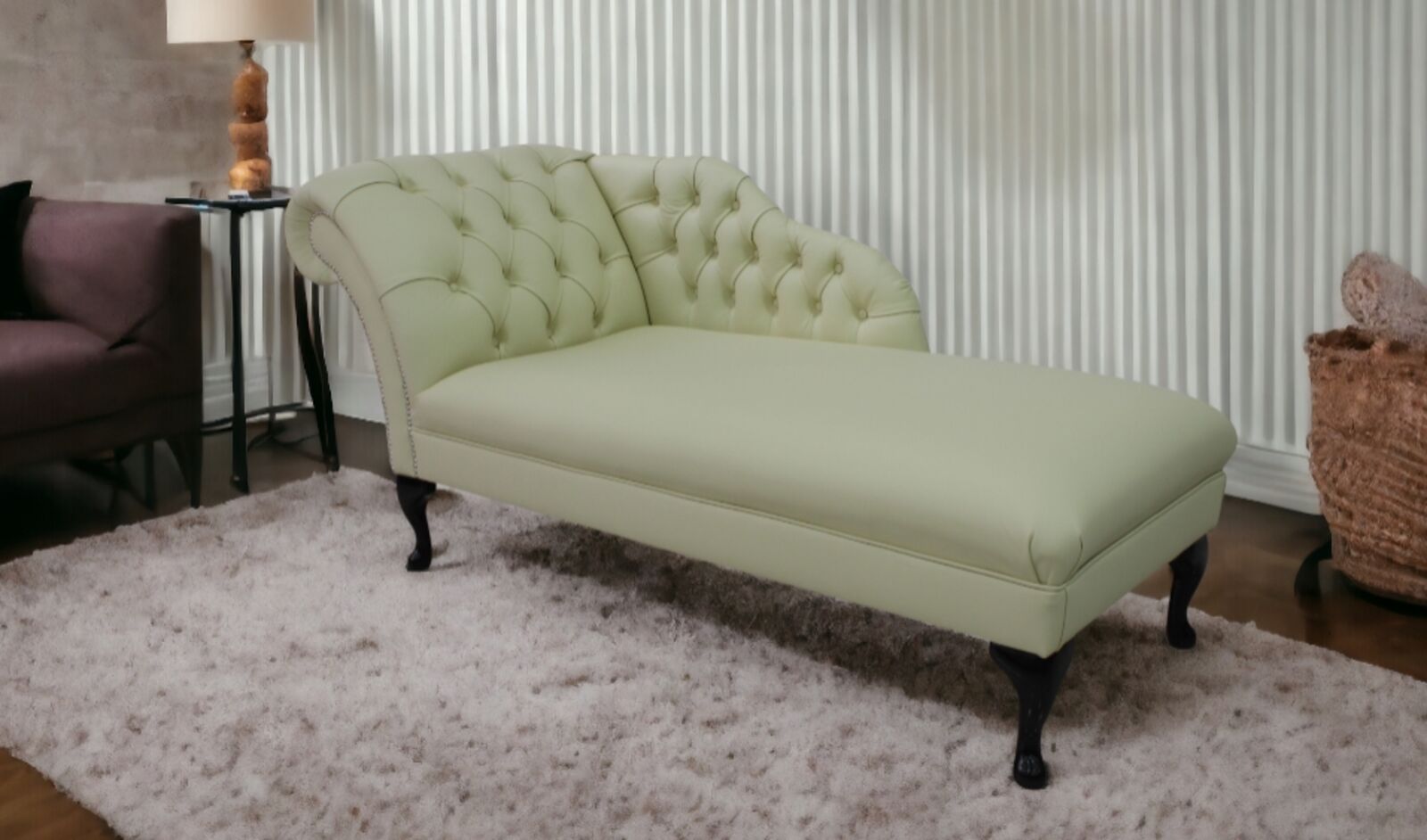 Product photograph of Chesterfield Leather Chaise Lounge Day Bed Cottonseed Cream from Designer Sofas 4U