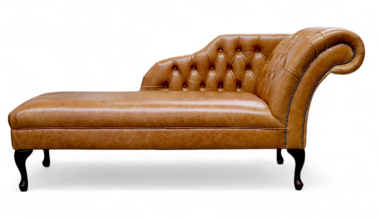 Product photograph of Chesterfield Leather Chaise Lounge Day Bed Old English Saddle from Designer Sofas 4U