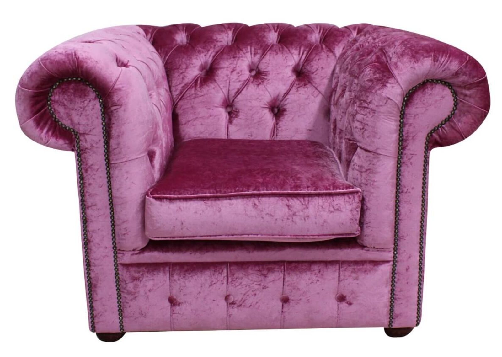 Product photograph of Chesterfield Low Back Club Armchair Boutique Rose Pink Velvet Fabric from Designer Sofas 4U