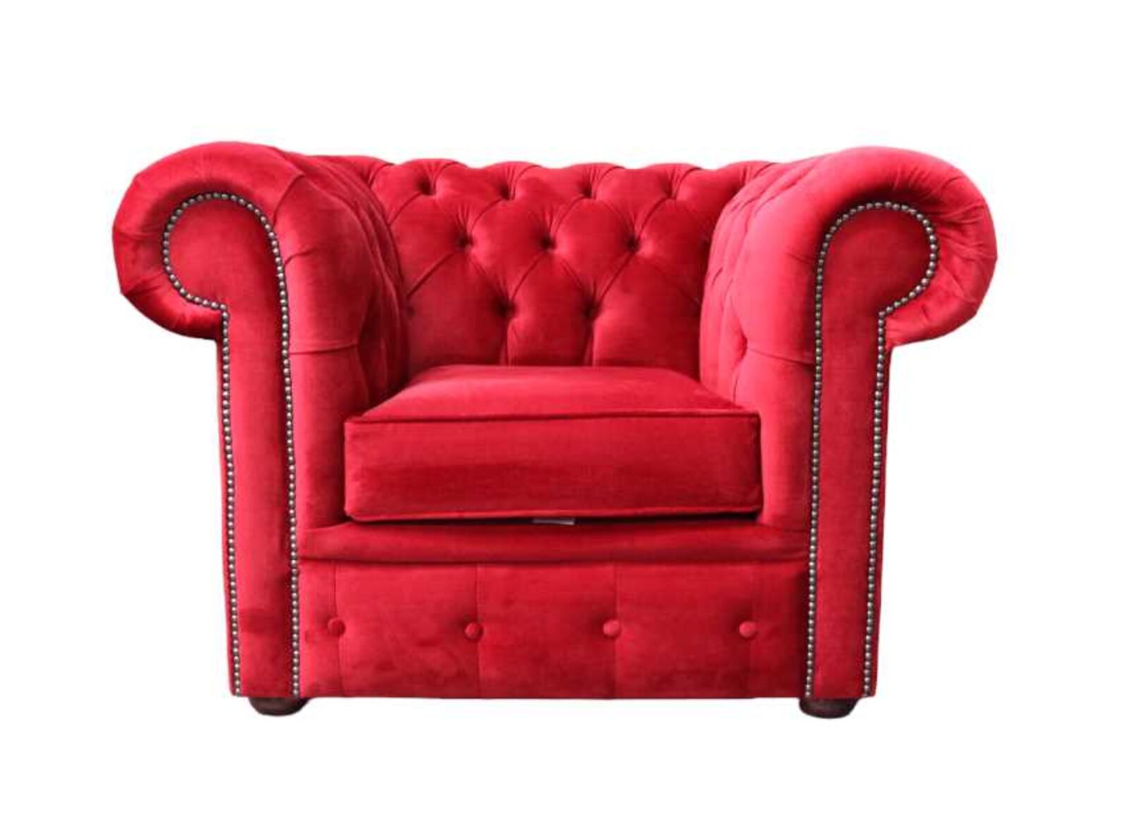 Product photograph of Chesterfield Low Back Club Chair Malta Red Velvet Fabric from Designer Sofas 4U