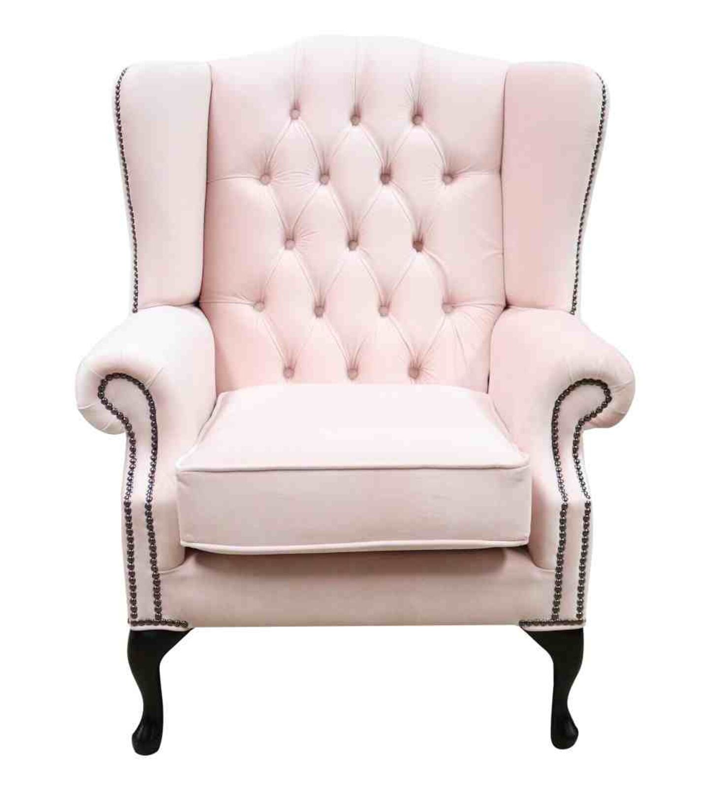 Product photograph of Chesterfield Mallory High Back Wing Chair Passion Powder Pink Velvet from Designer Sofas 4U