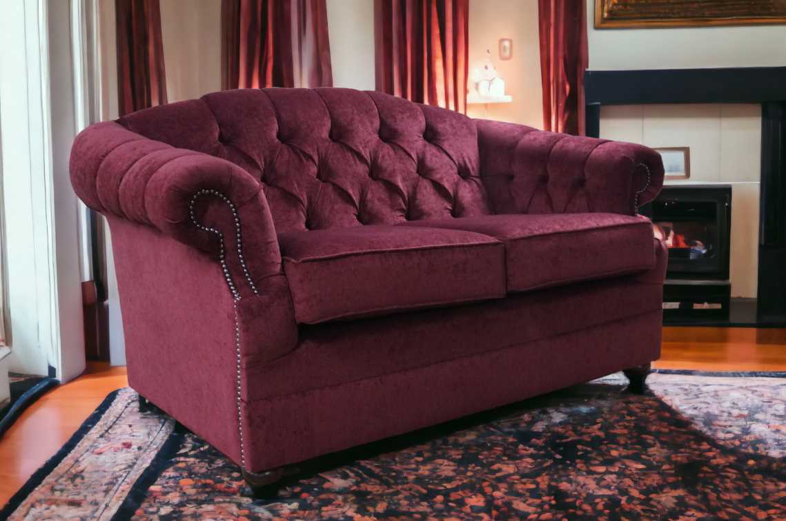 Burgundy velvet chesterfield deals sofa