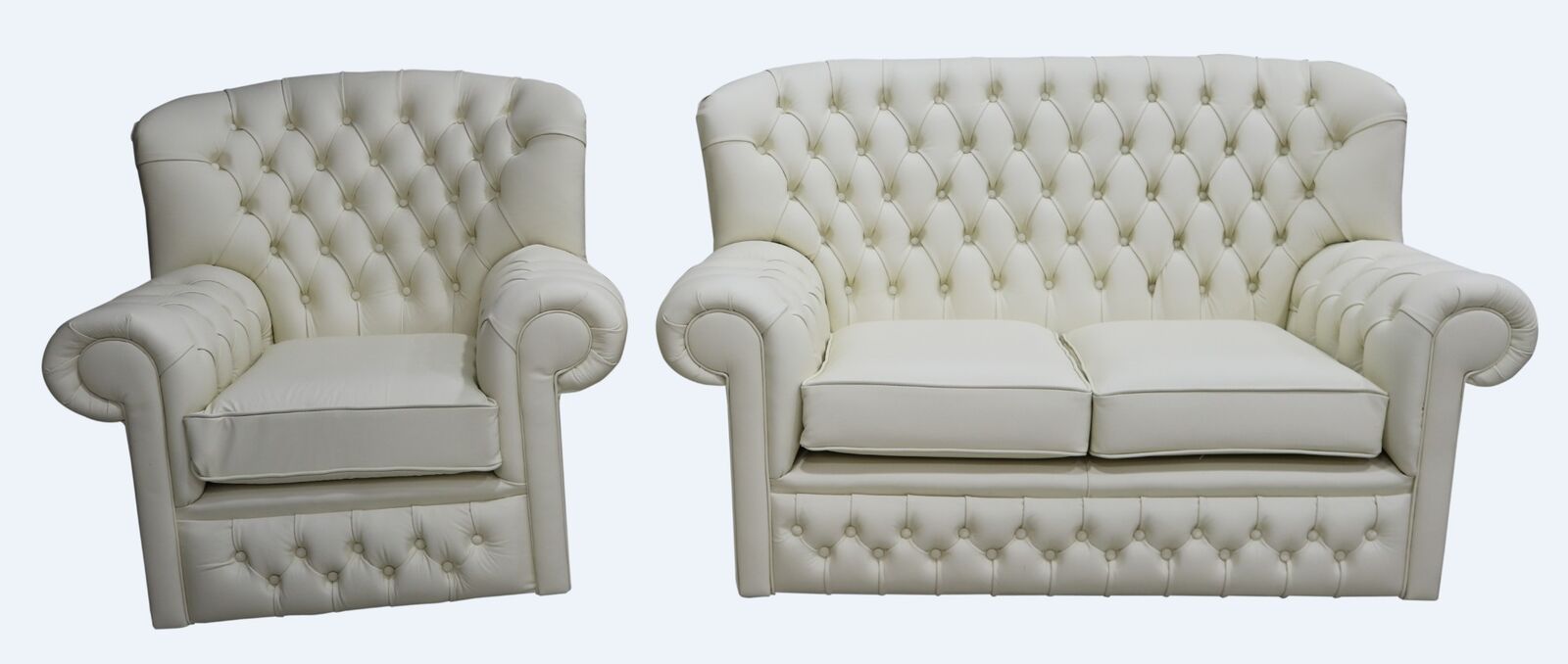 Product photograph of Monks Thomas Chesterfield 2 1 Seater Cottonseed Cream Leather Sofa Suite Offer from Designer Sofas 4U
