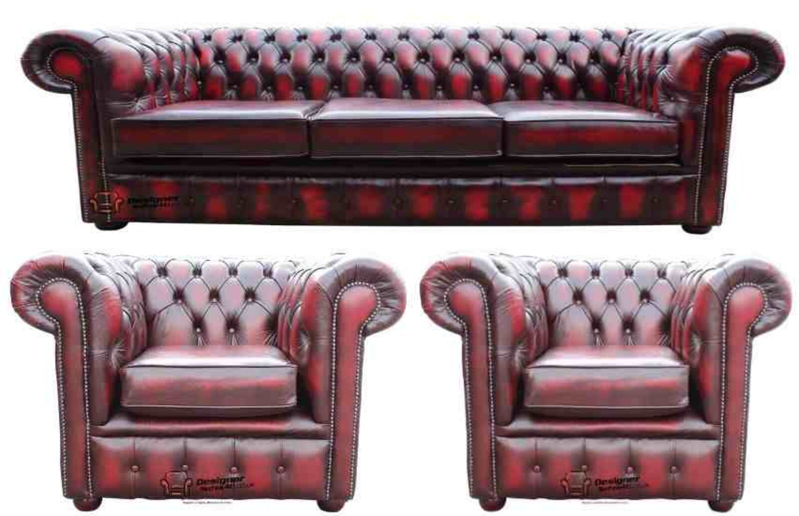 Product photograph of Chesterfield 3 Seater 2 X Club Chair Sofa Suite Antique Amp Hellip from Designer Sofas 4U