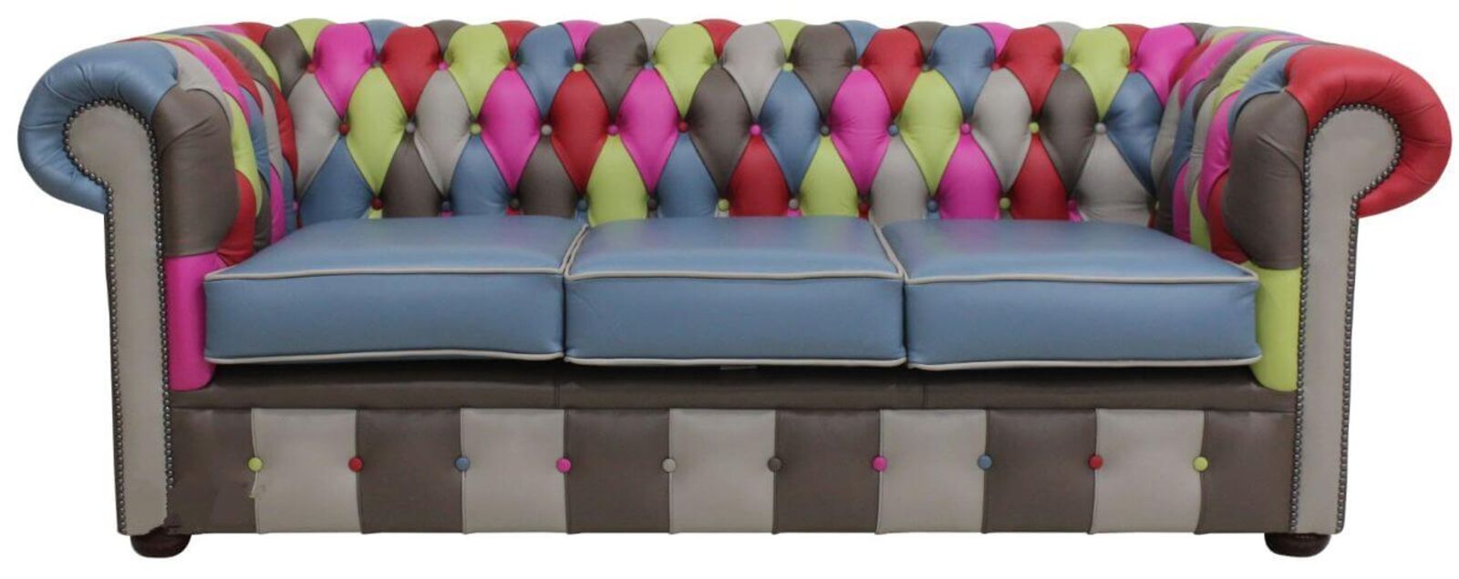 Product photograph of Chesterfield Patchwork Vele 3 Seater Settee Leather Sofa Offer from Designer Sofas 4U