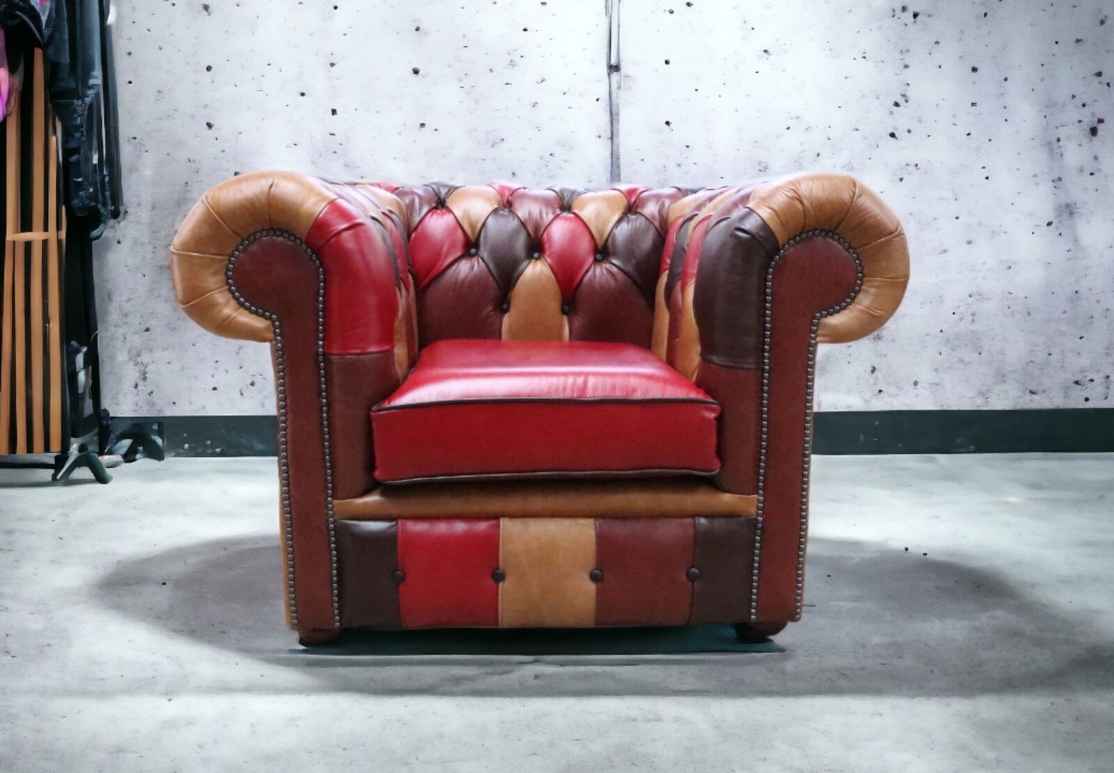 Product photograph of Chesterfield Patchwork Club Chair Old English Leather from Designer Sofas 4U