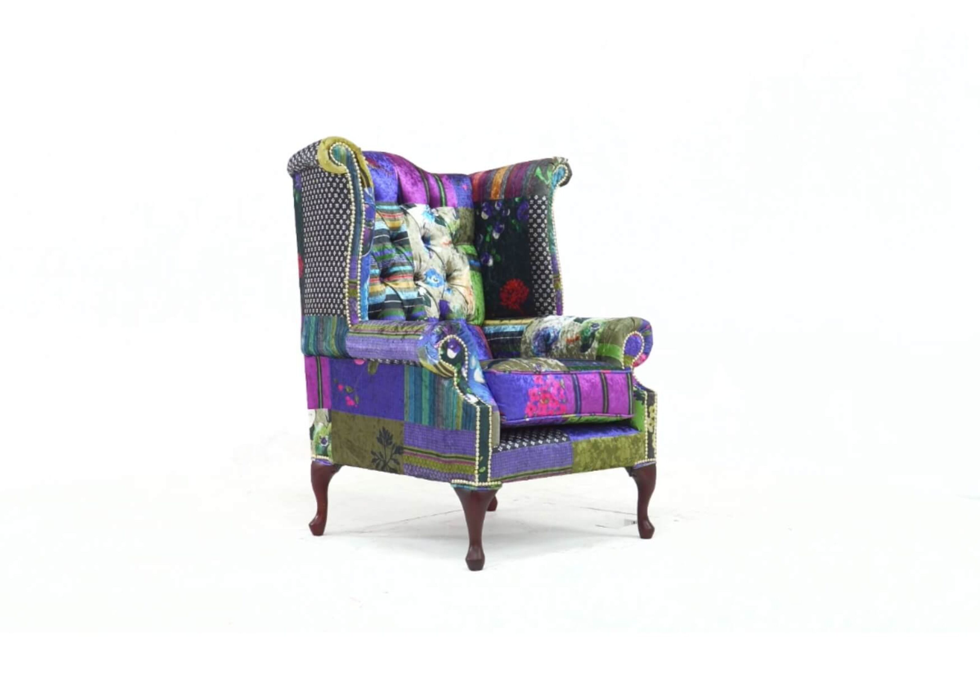 Patchwork Queen Anne Wing Chair in Cracked Wax Leather