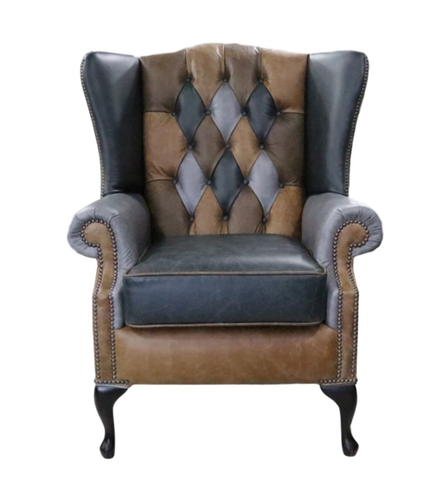 Product photograph of Chesterfield Prince S Patchwork Vintage Cracked Wax Leather Wing Chair from Designer Sofas 4U