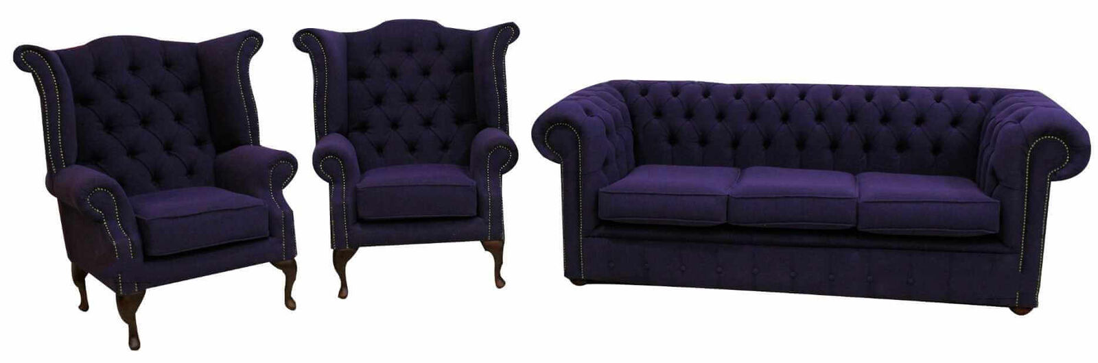 Product photograph of Chesterfield Suite Upholstered In Purple Fabric Shop Sofas On Finance from Designer Sofas 4U