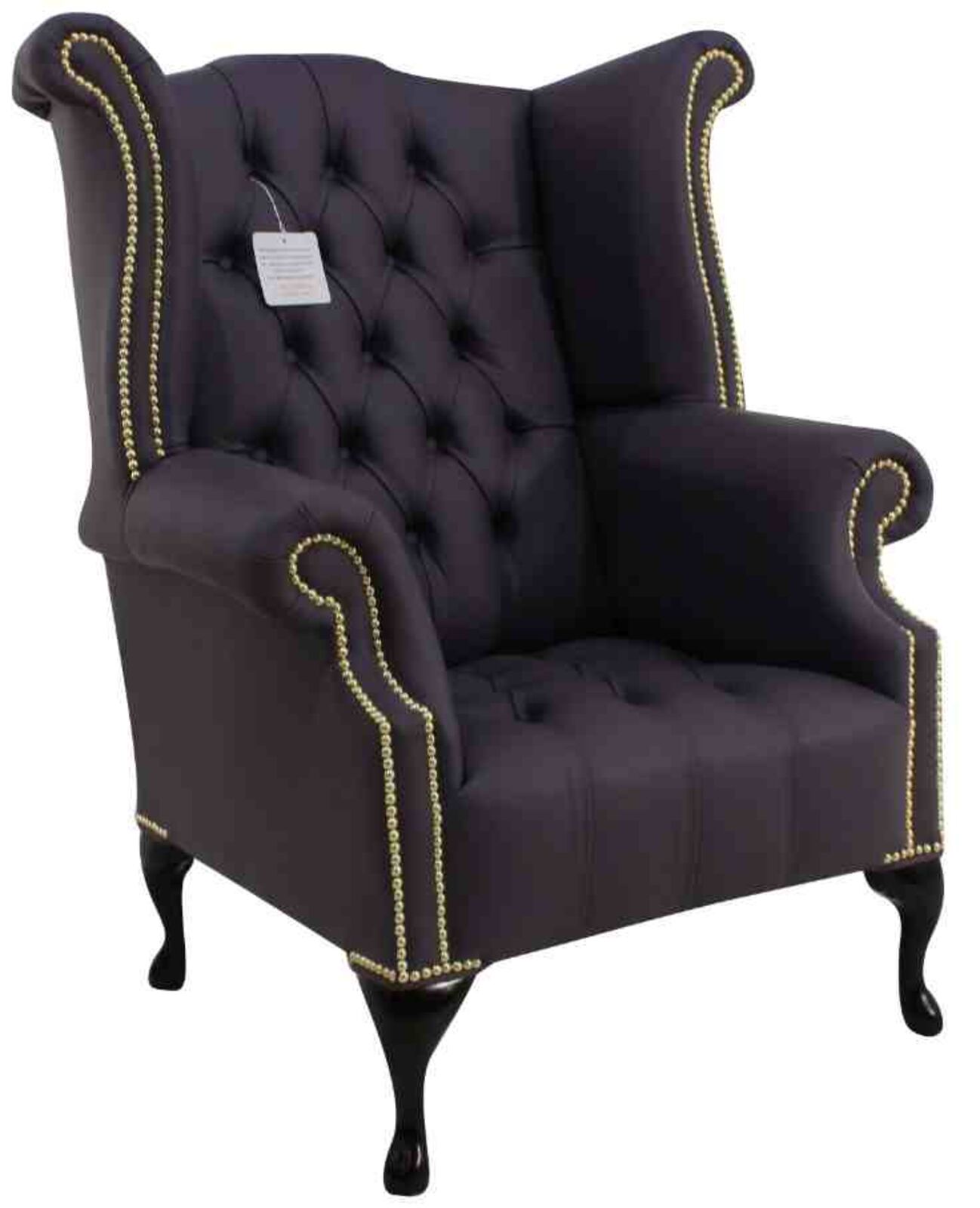 Product photograph of Chesterfield Buttoned Seat Queen Anne High Back Wing Chair Amethyst Purple Leather from Designer Sofas 4U