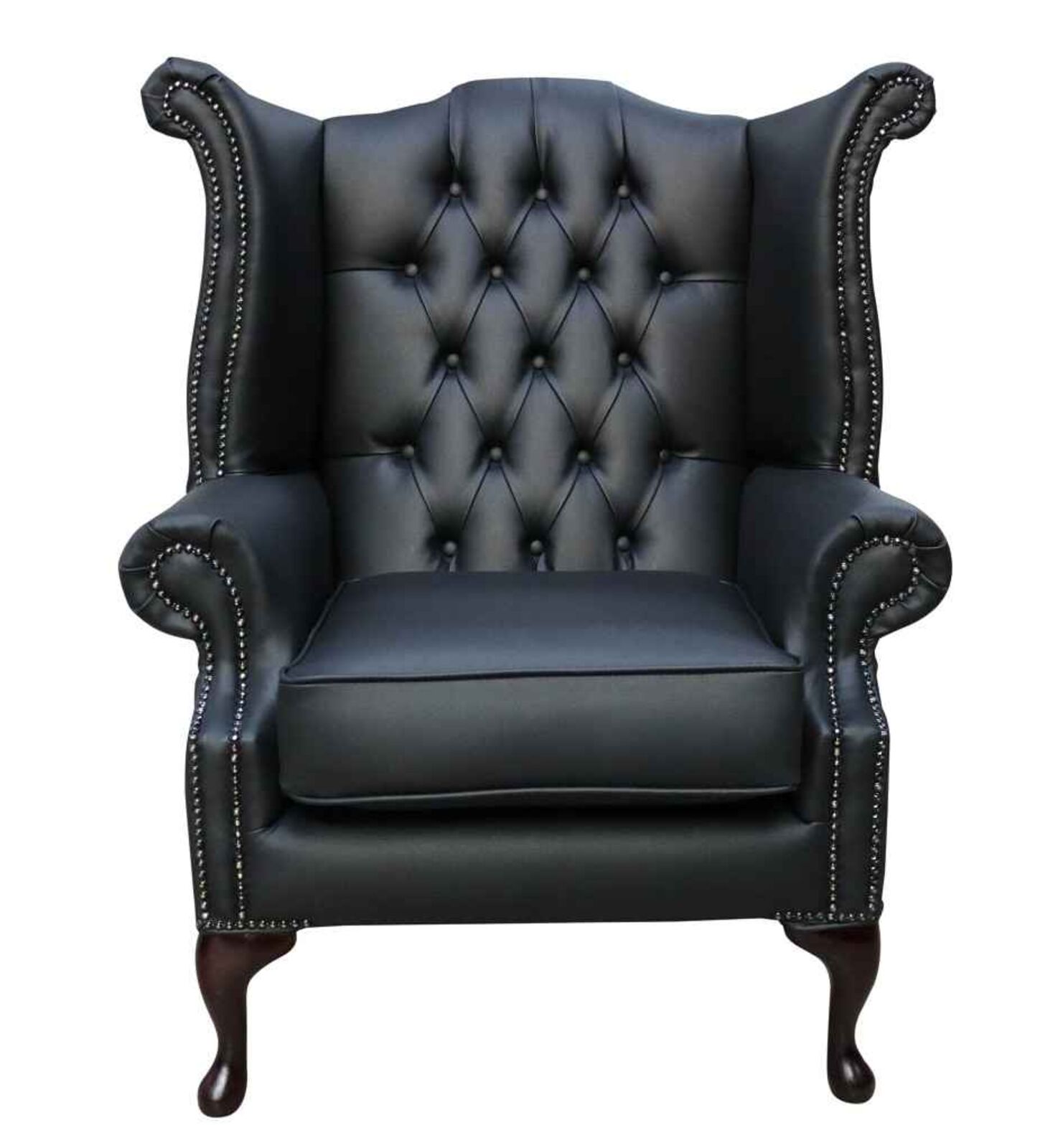 Product photograph of Bonded Leather Black Chesterfield Queen Anne Wing Chair Amp Hellip from Designer Sofas 4U
