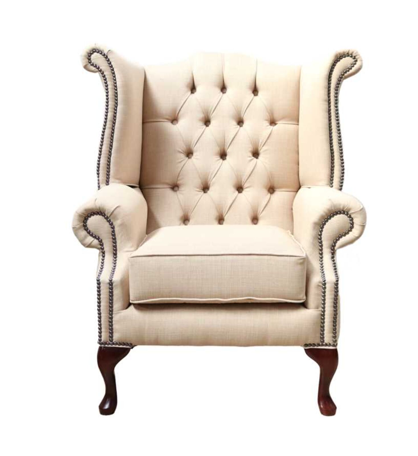 Product photograph of Chesterfield Queen Anne High Back Wing Chair Charles Honey Linen Fabric from Designer Sofas 4U