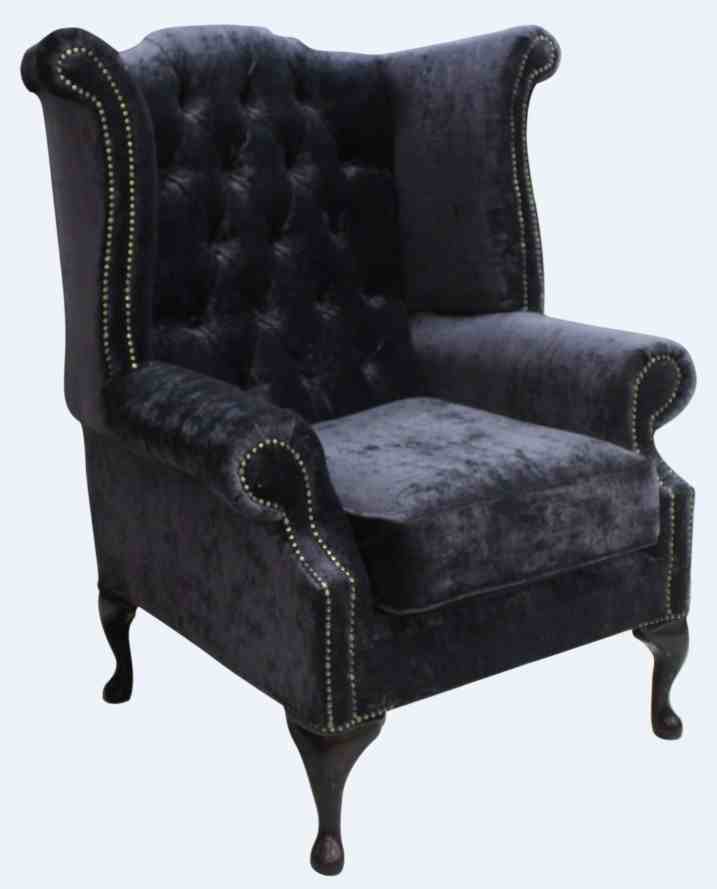 Midnight Velvet Chesterfield High Back Wing chair | DesignerSofas4U