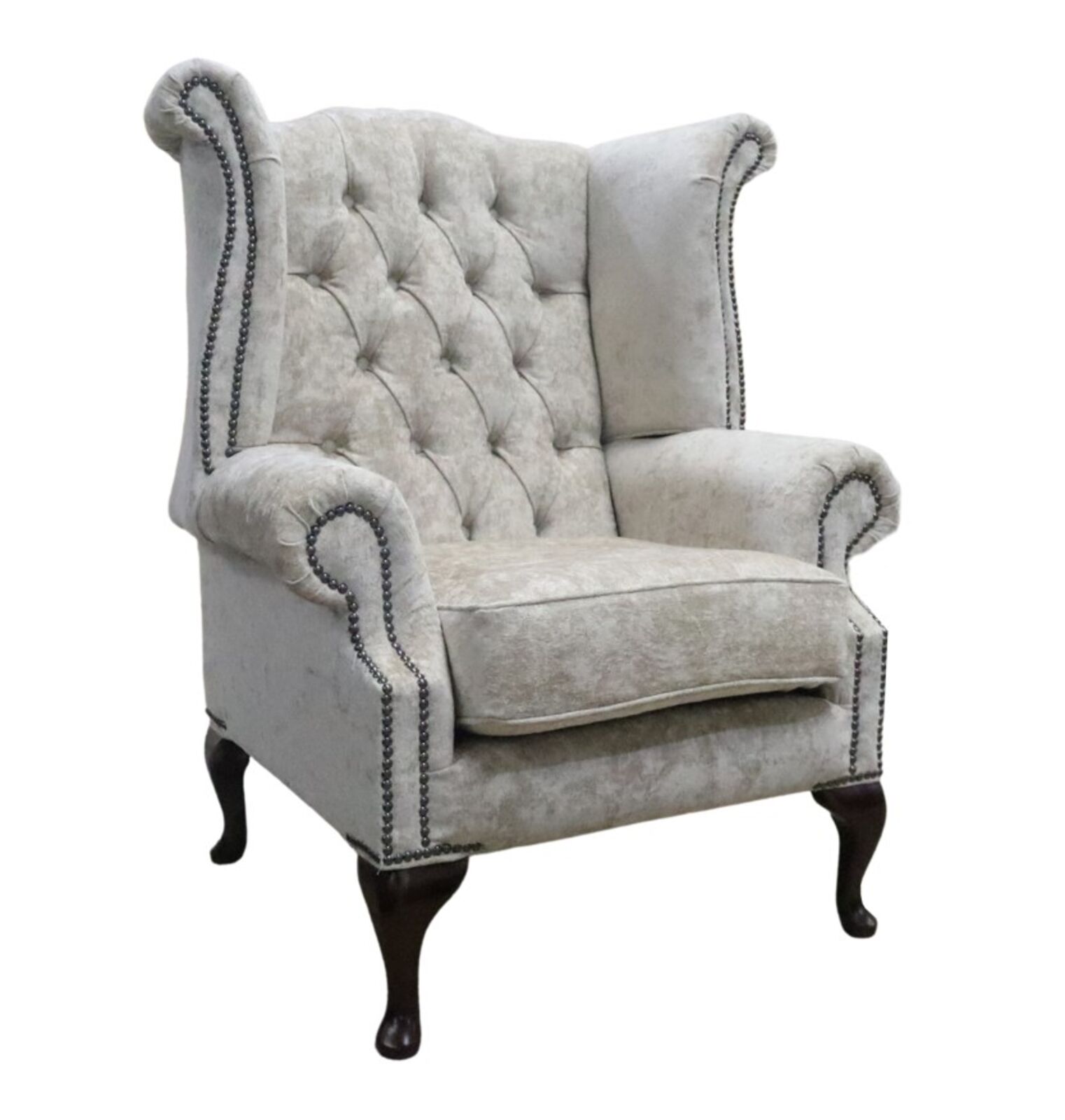 Product photograph of Chesterfield Queen Anne High Back Wing Chair Nuovo Barley Fabric from Designer Sofas 4U