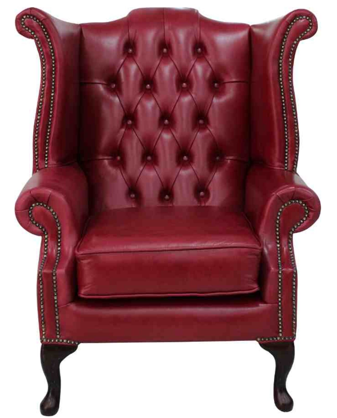 Product photograph of Chesterfield Queen Anne High Back Wing Chair Uk Manufactured Old English Gamay from Designer Sofas 4U