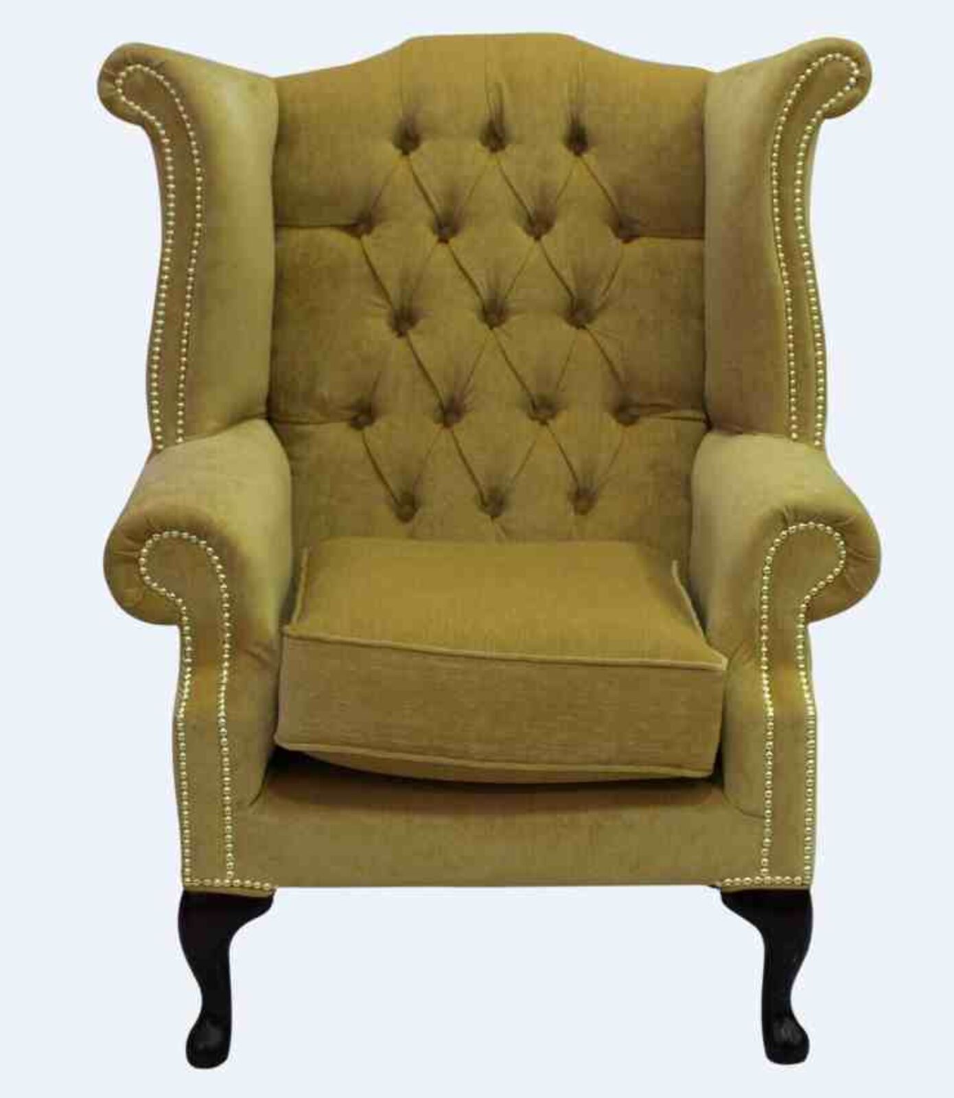 Product photograph of Chesterfield Fabric Queen Anne High Back Wing Chair Pimlico Corn from Designer Sofas 4U