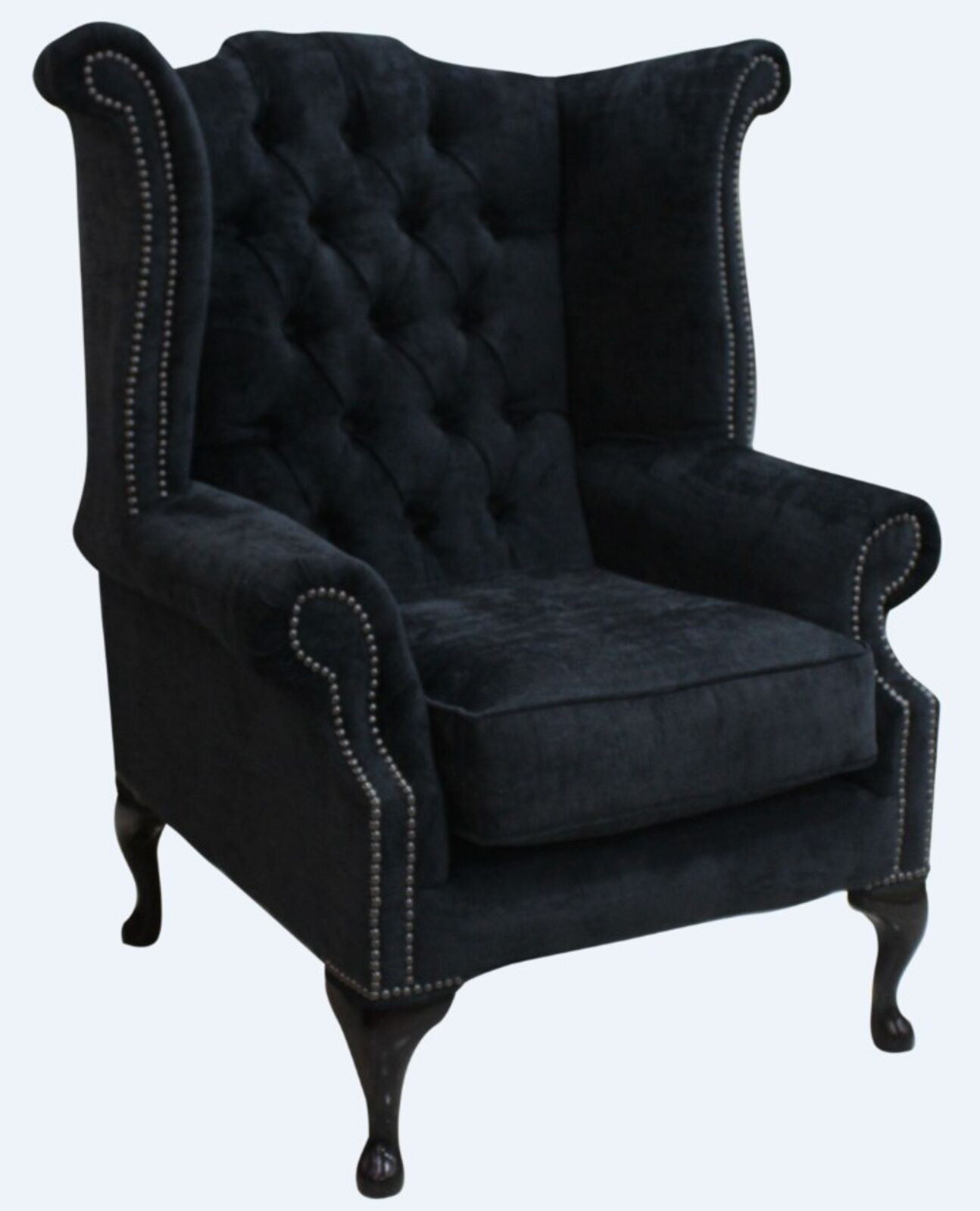 Product photograph of Chesterfield Fabric Queen Anne High Back Wing Chair Velluto Dusky from Designer Sofas 4U