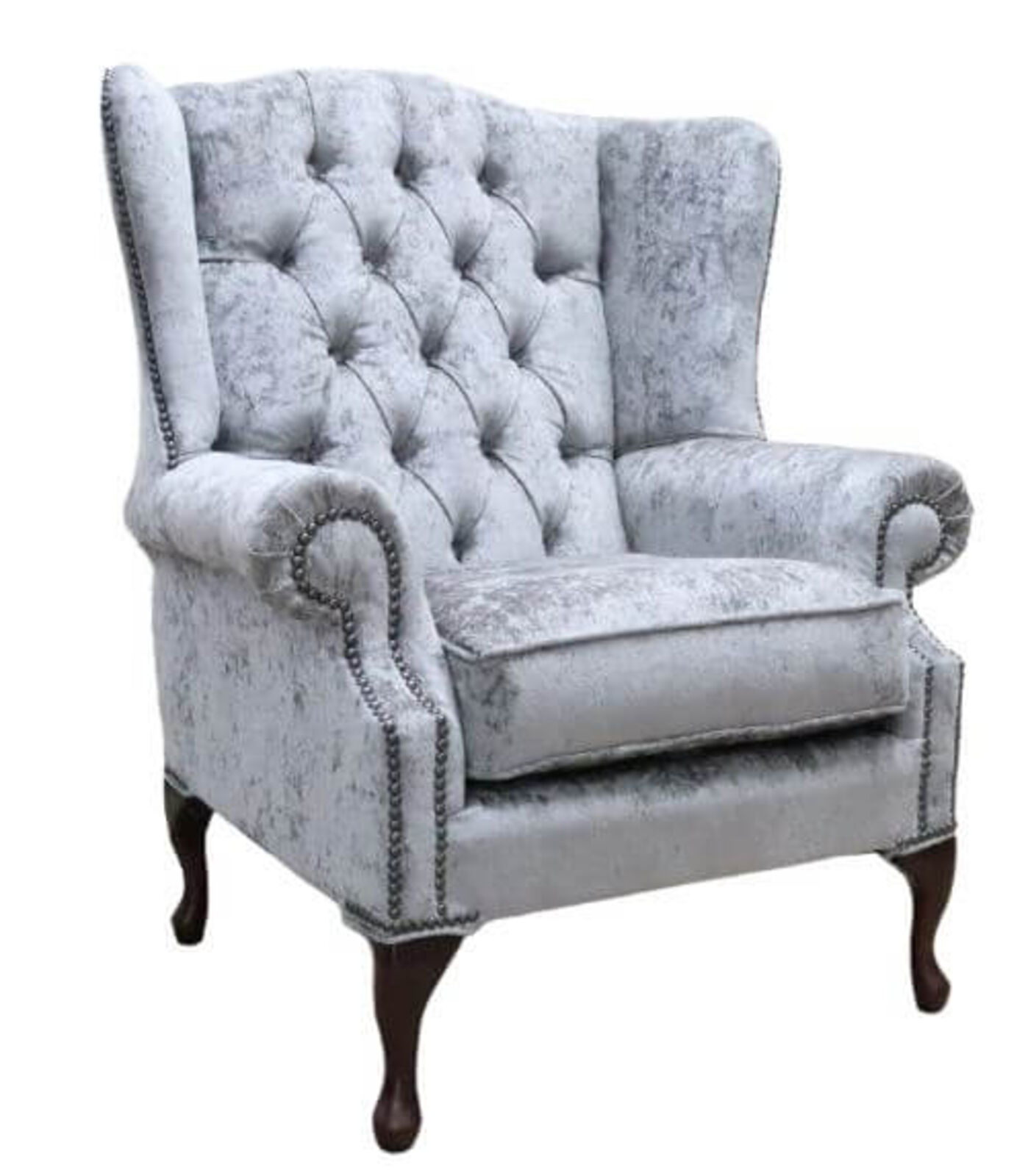 Product photograph of Chesterfield Bloomsbury Flat Wing Queen Anne Chair Nuovo Ash Grey Fabric from Designer Sofas 4U