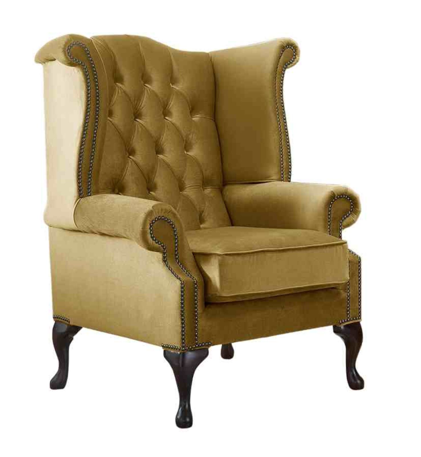 Product photograph of Chesterfield Queen Anne High Back Wing Chair Malta Gold Amp Hellip from Designer Sofas 4U