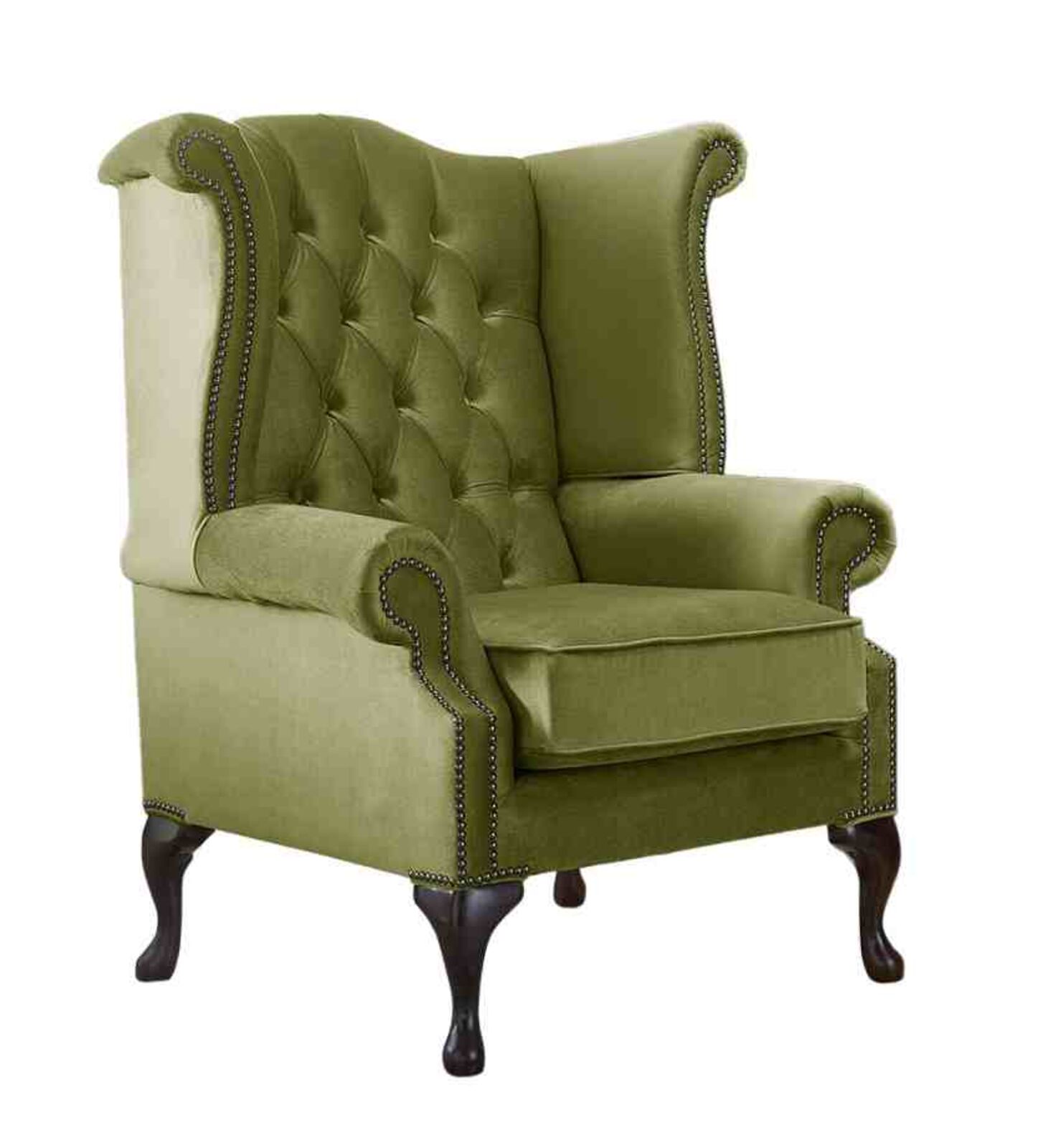 Product photograph of Chesterfield Queen Anne High Back Wing Chair Malta Grass Amp Hellip from Designer Sofas 4U