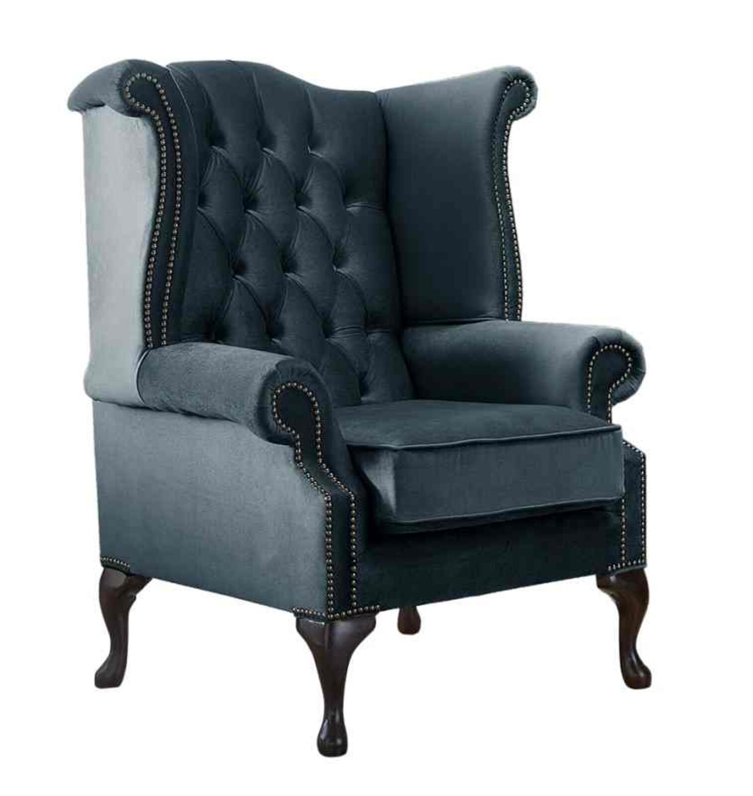 Product photograph of Chesterfield Queen Anne High Back Wing Chair Malta Peacock Amp Hellip from Designer Sofas 4U