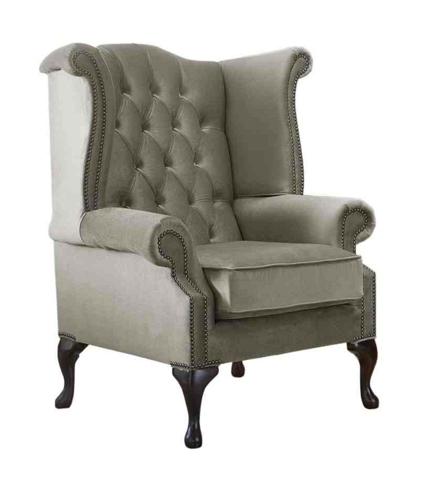 Product photograph of Chesterfield Queen Anne High Back Wing Chair Malta Putty Amp Hellip from Designer Sofas 4U
