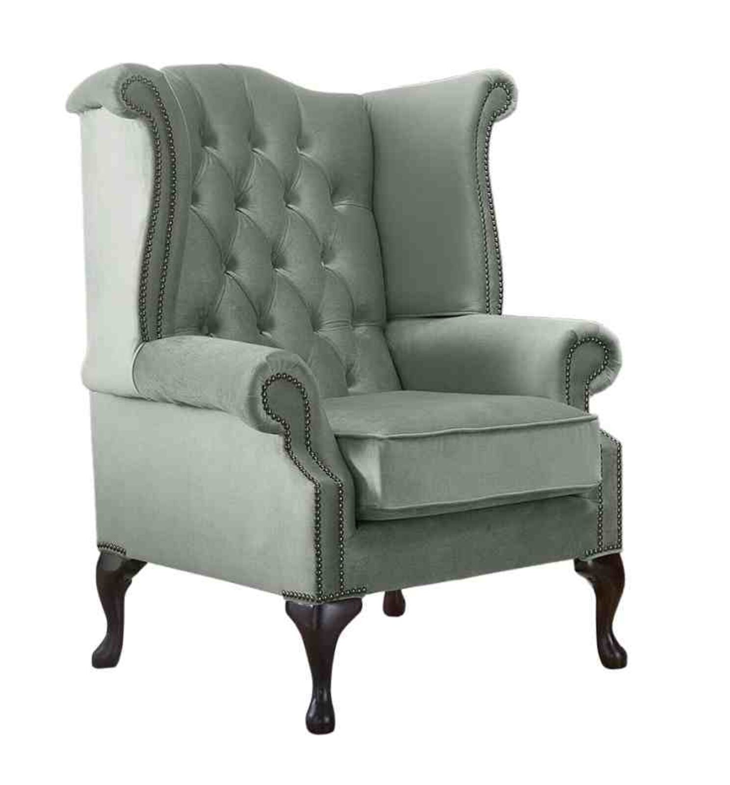 Product photograph of Chesterfield Queen Anne High Back Wing Chair Malta Seaspray Amp Hellip from Designer Sofas 4U