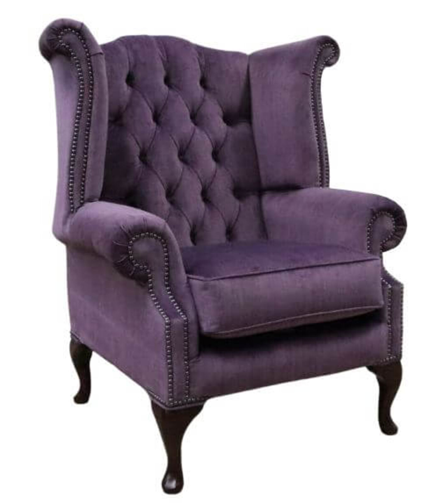 Product photograph of Chesterfield Queen Anne High Back Wing Chair Odyssey Violet Velvet from Designer Sofas 4U