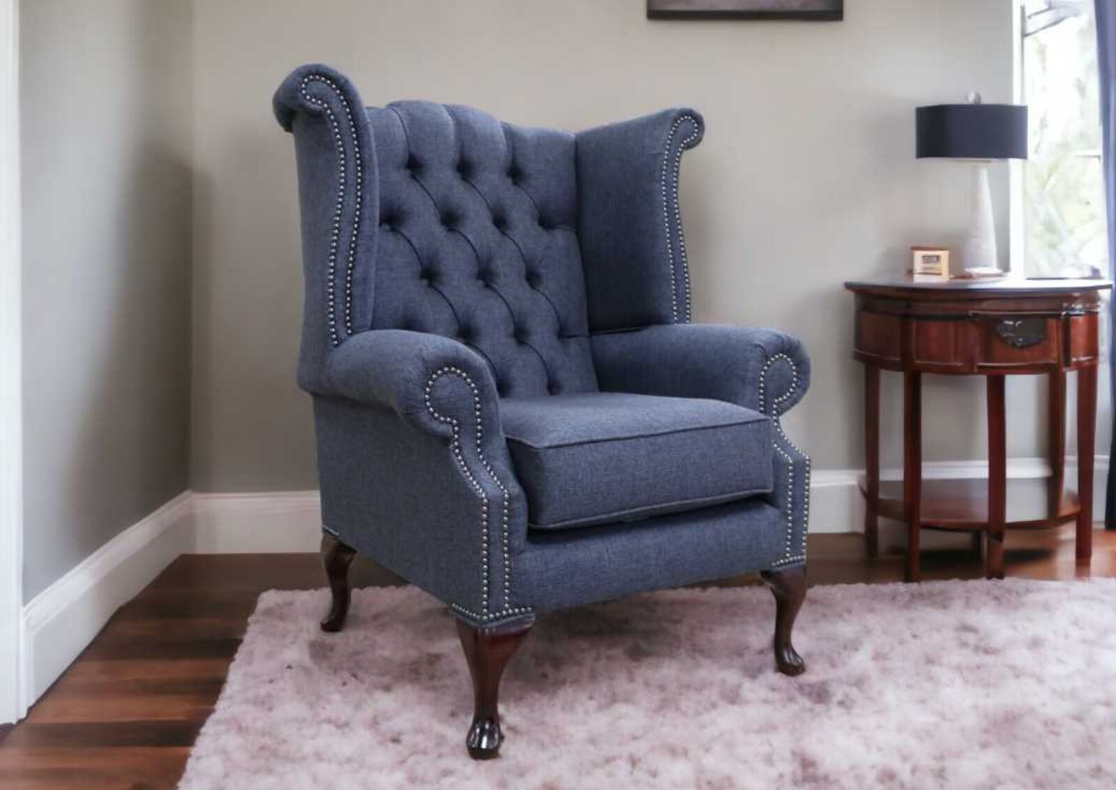 Product photograph of Chesterfield Georgian Wing Chair Gleneagles Plain Granite Fabric from Designer Sofas 4U