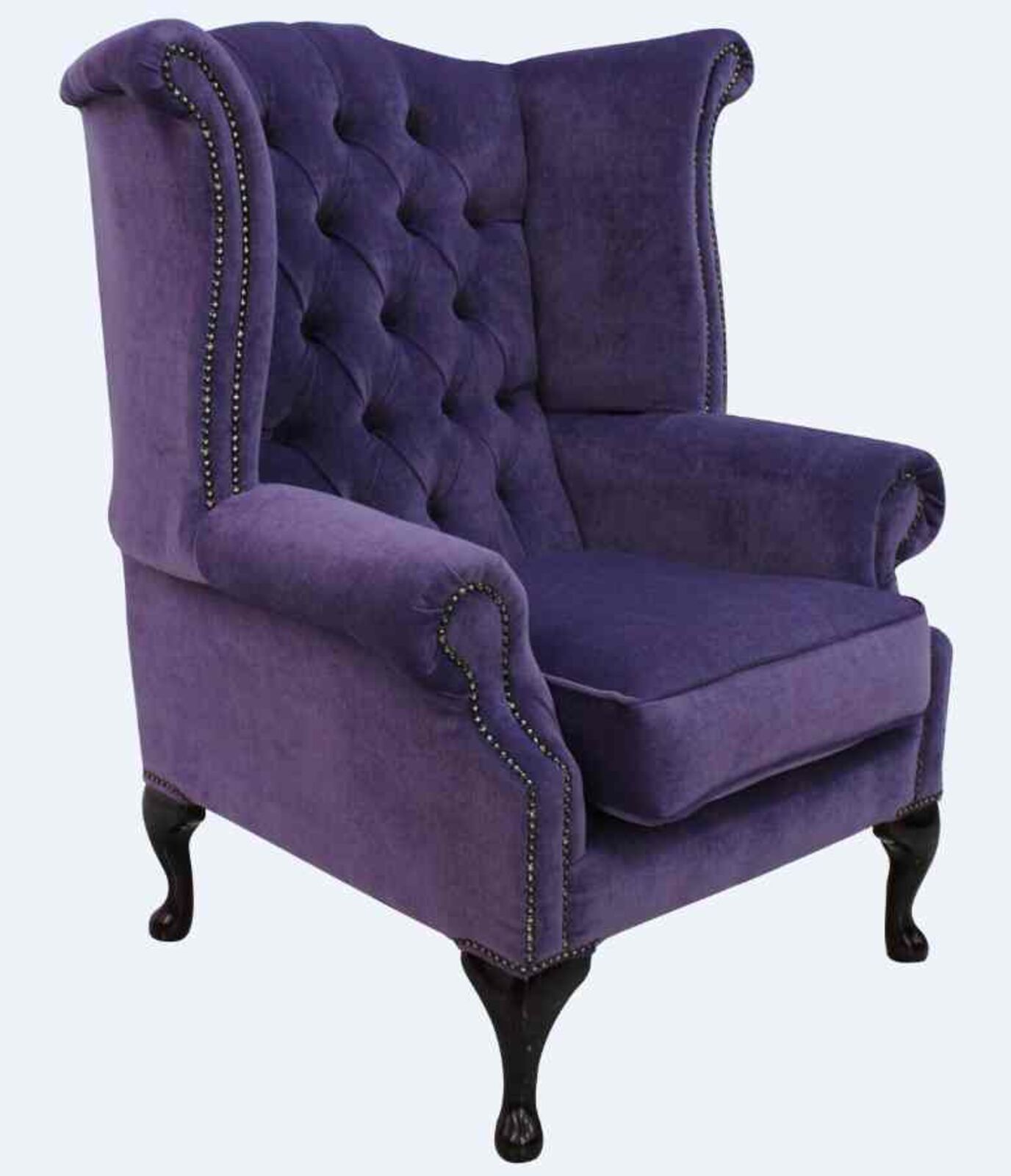 Product photograph of Chesterfield Fabric Queen Anne High Back Wing Chair Pimlico Lupin from Designer Sofas 4U