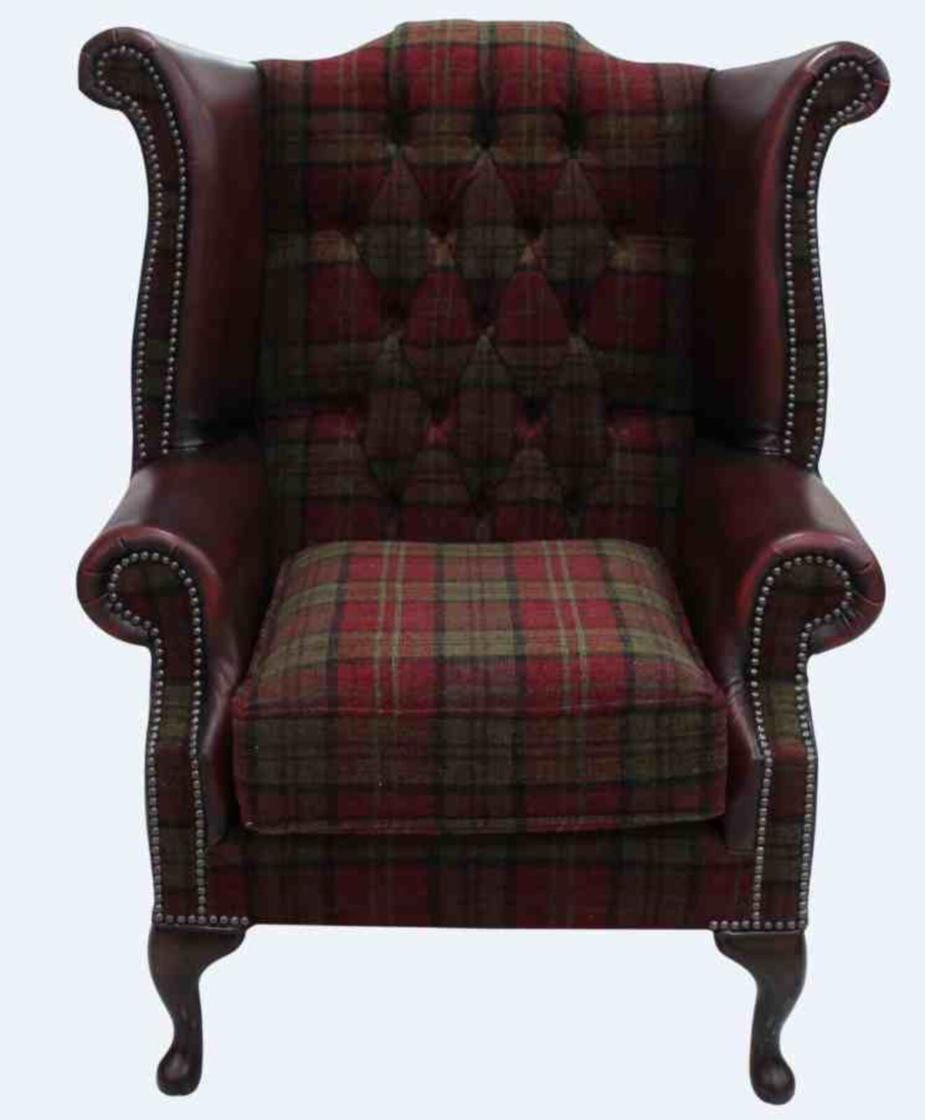 Product photograph of Chesterfield Queen Anne High Back Wing Chair Lana Terracotta Antique Oxblood Real Leather from Designer Sofas 4U