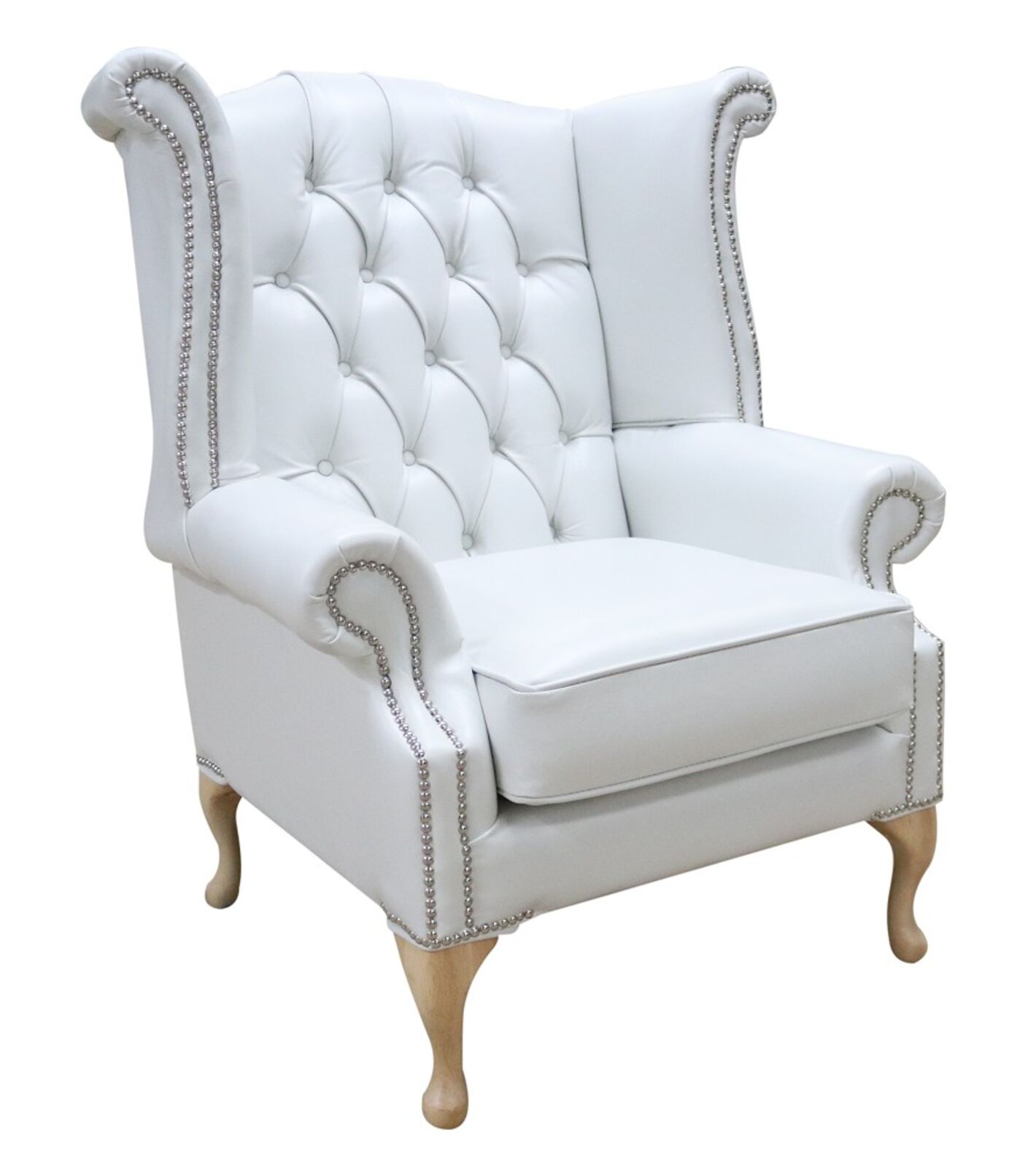 Product photograph of Chesterfield Georgian Queen Anne High Back Wing Chair Old English Ghost Leather from Designer Sofas 4U