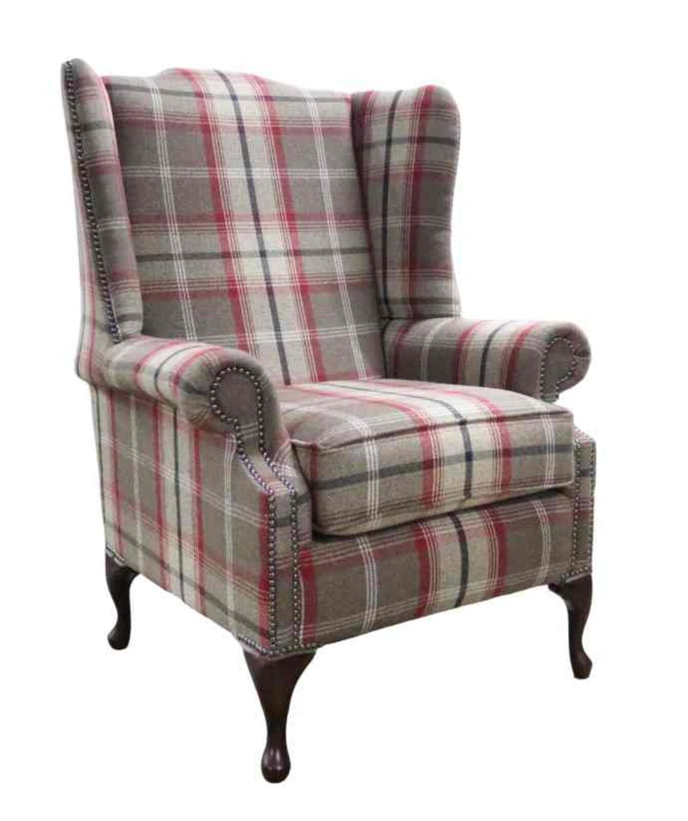 Product photograph of Chesterfield Prince S Saxon Mallory High Back Wing Chair Balmoral Rosso Check P Amp S Fabric from Designer Sofas 4U