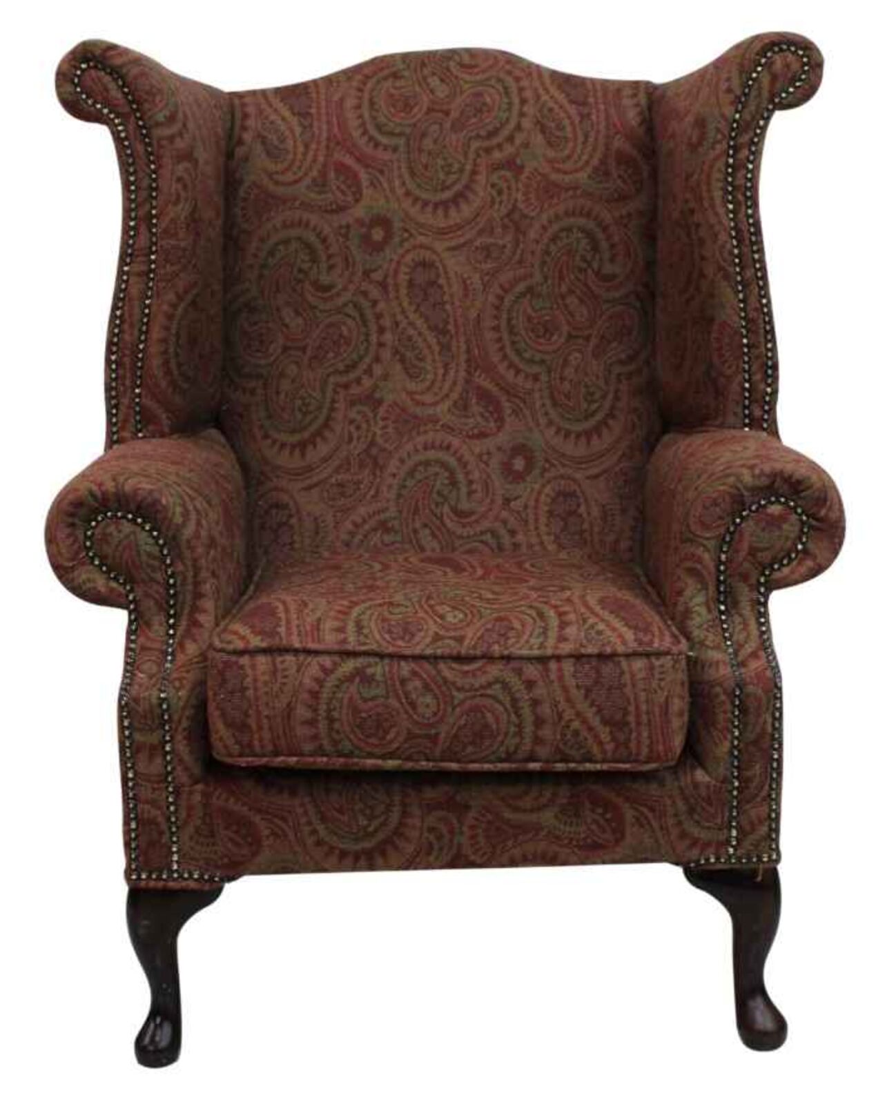 Product photograph of Chesterfield Saxon Queen Anne Wool Wing High Back Armchair Mac Claret from Designer Sofas 4U