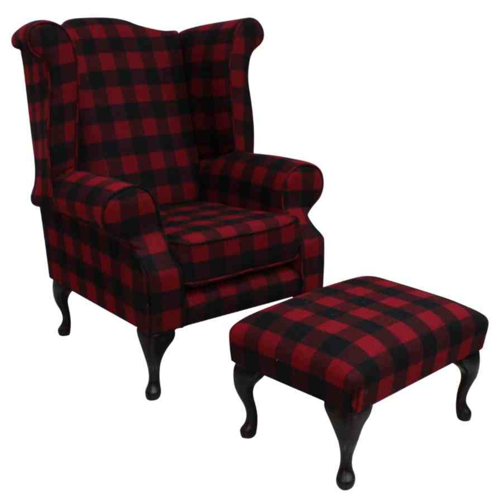 Product photograph of Black And Red Check Wool Chesterfield Scroll High Back Armchair Designersofas4u from Designer Sofas 4U