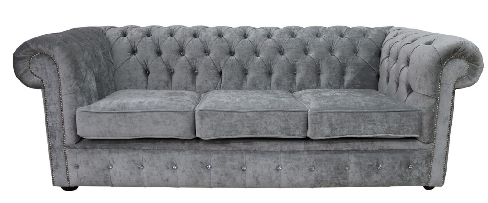 Product photograph of Chesterfield Crystal Diamond 3 Seater Modena Cloud Velvet Fabric Sofa from Designer Sofas 4U