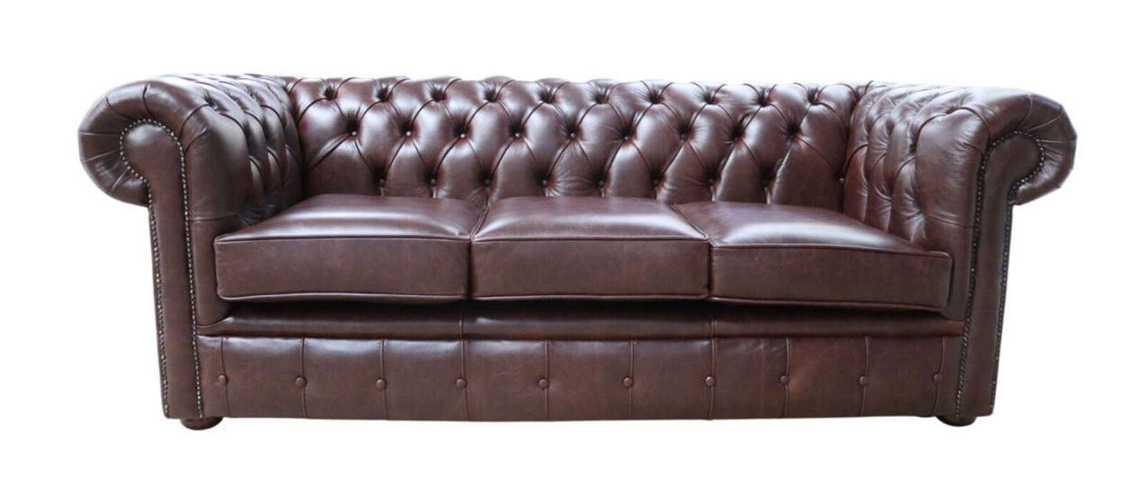 Product photograph of Chesterfield 3 Seater Settee New England Dark Brown Leather Sofa from Designer Sofas 4U