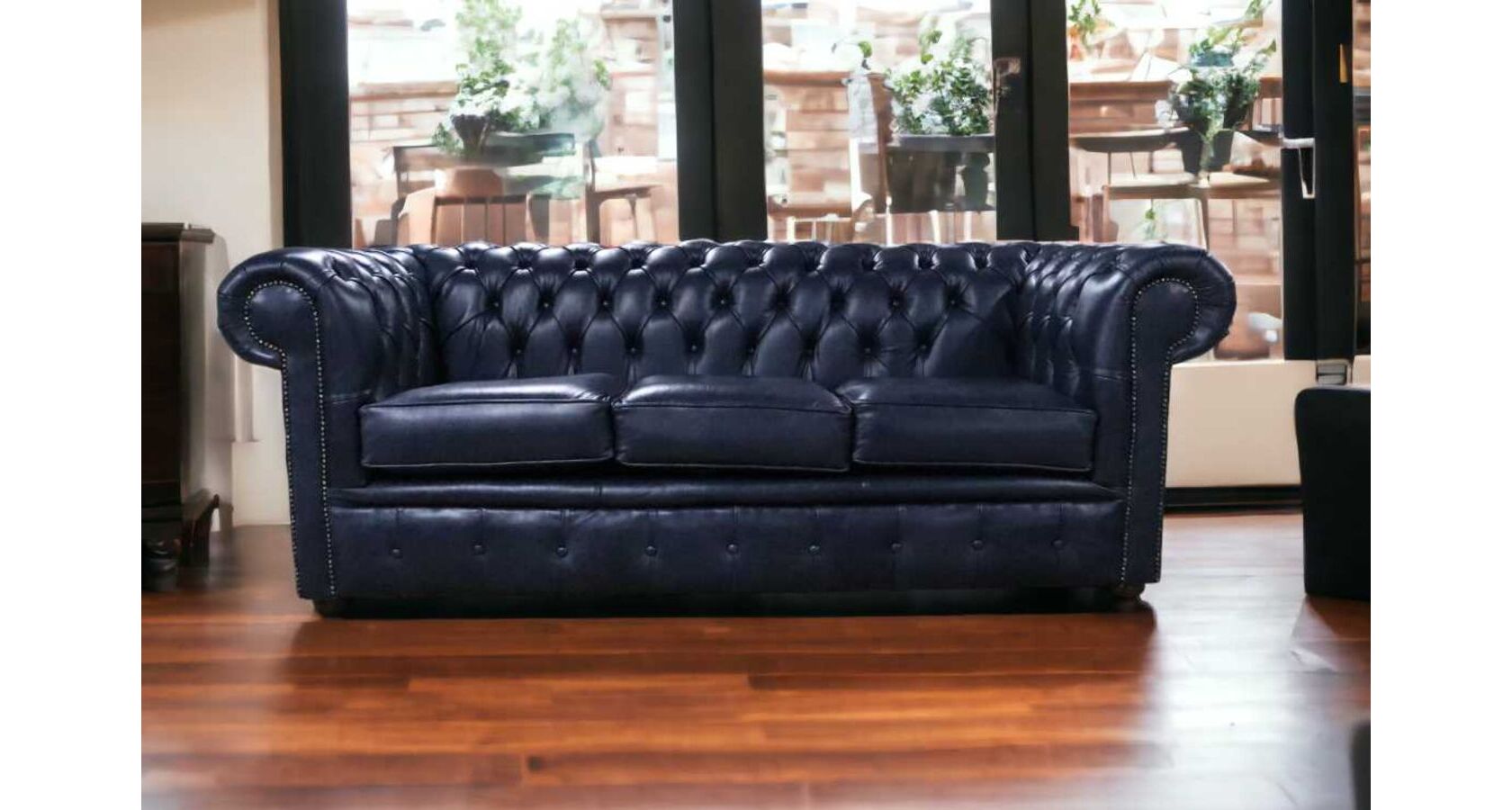 Navy blue deals leather couch