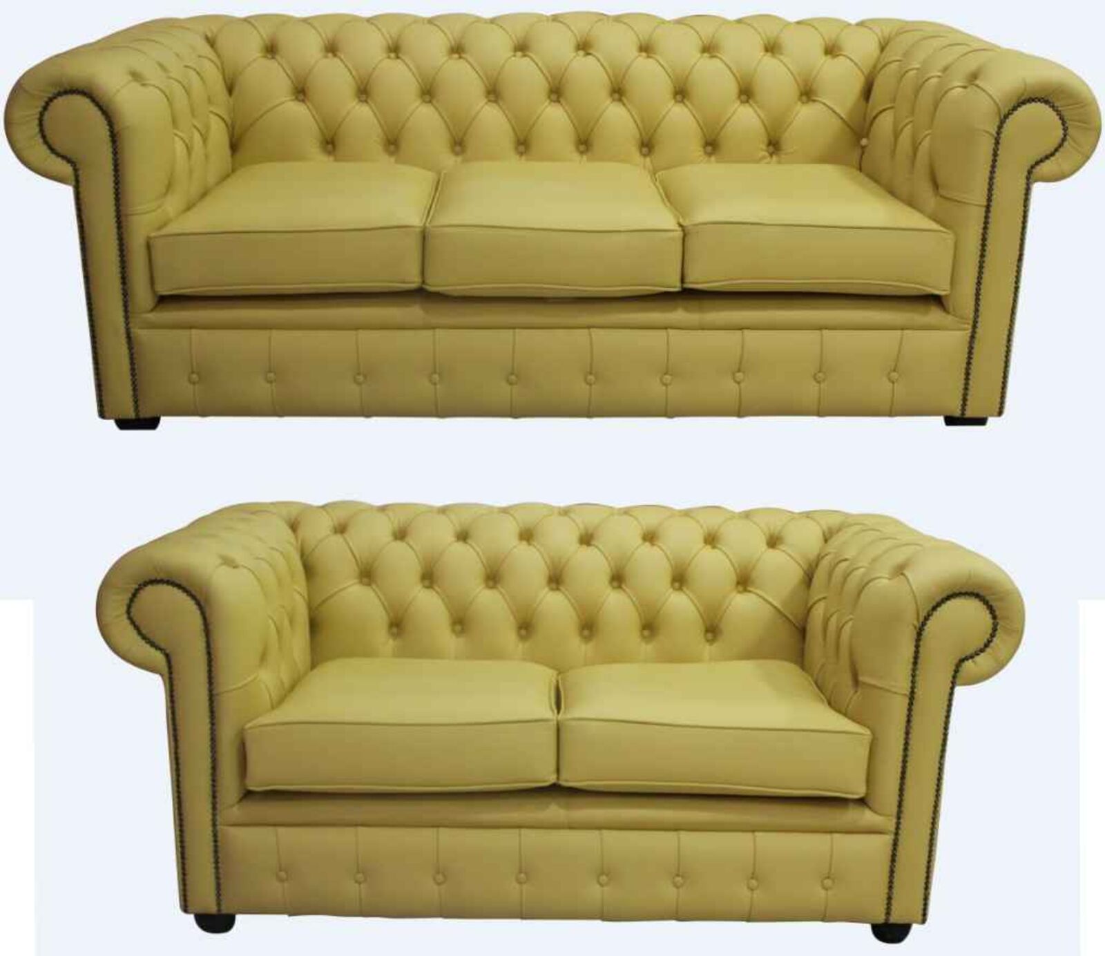 Product photograph of Chesterfield 3 Seater 2 Seater Shelly Deluca Yellow Leather Sofa Suite Offer from Designer Sofas 4U