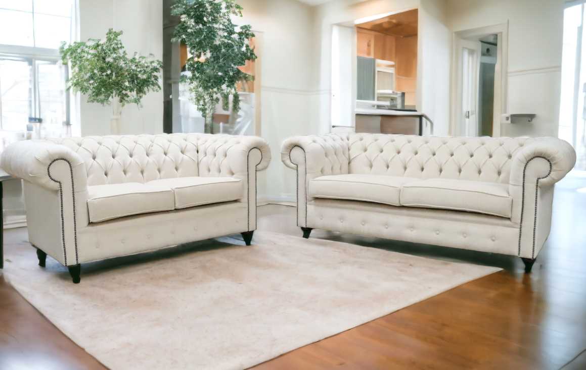 Cream fabric outlet chesterfield sofa