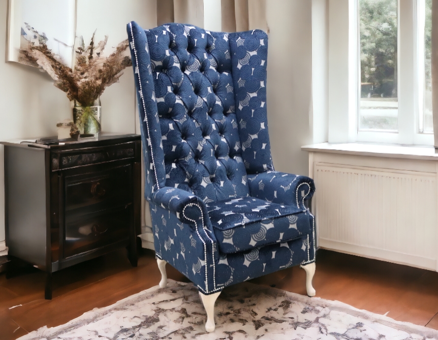 Blue high back online wing chair