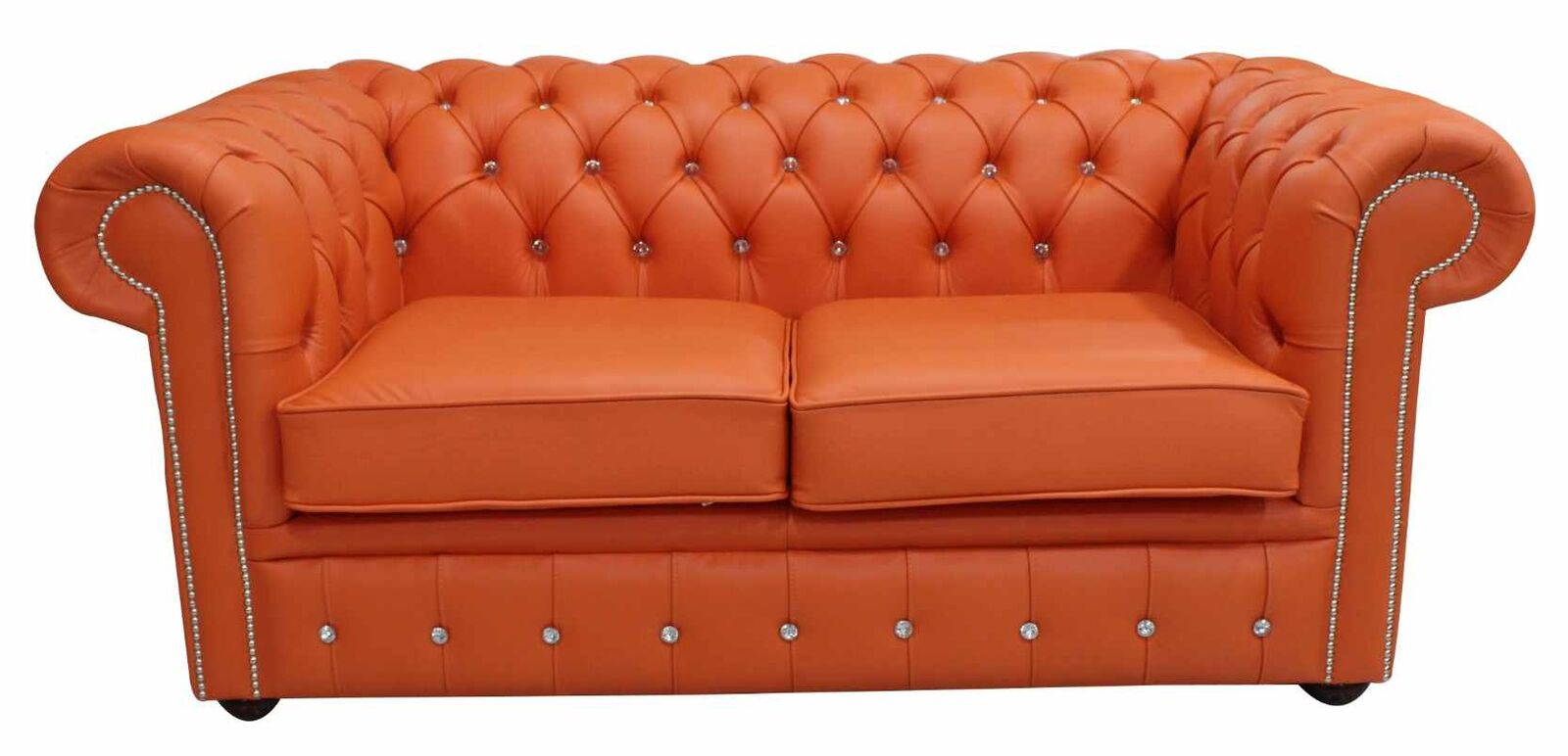 Product photograph of Chesterfield 2 Seater Crystallized Diamond Flamenco Orange Leather Sofa Offer from Designer Sofas 4U