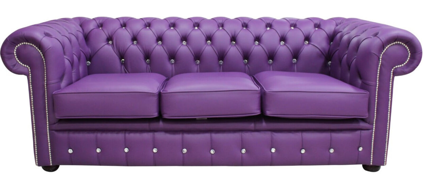 Product photograph of Chesterfield Crystal Diamond Diamante Crystal 3 Seater Wineberry Purple Leather Sofa Offer from Designer Sofas 4U