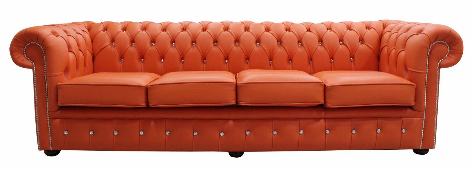 Product photograph of Chesterfield Crystal Diamond 4 Seater Leather Sofa Flamenco Orange Leather Offer from Designer Sofas 4U